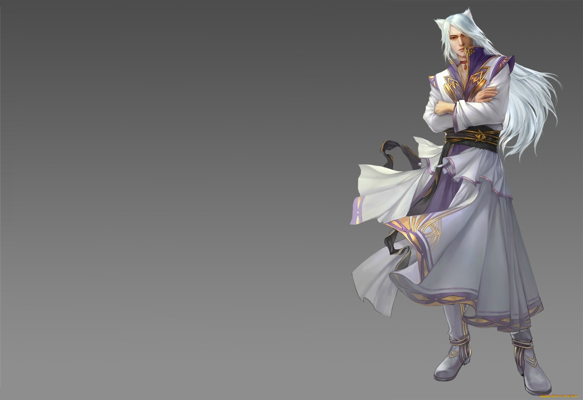 фэнтези, существа, томоэ, лис-демон, парень, ушки