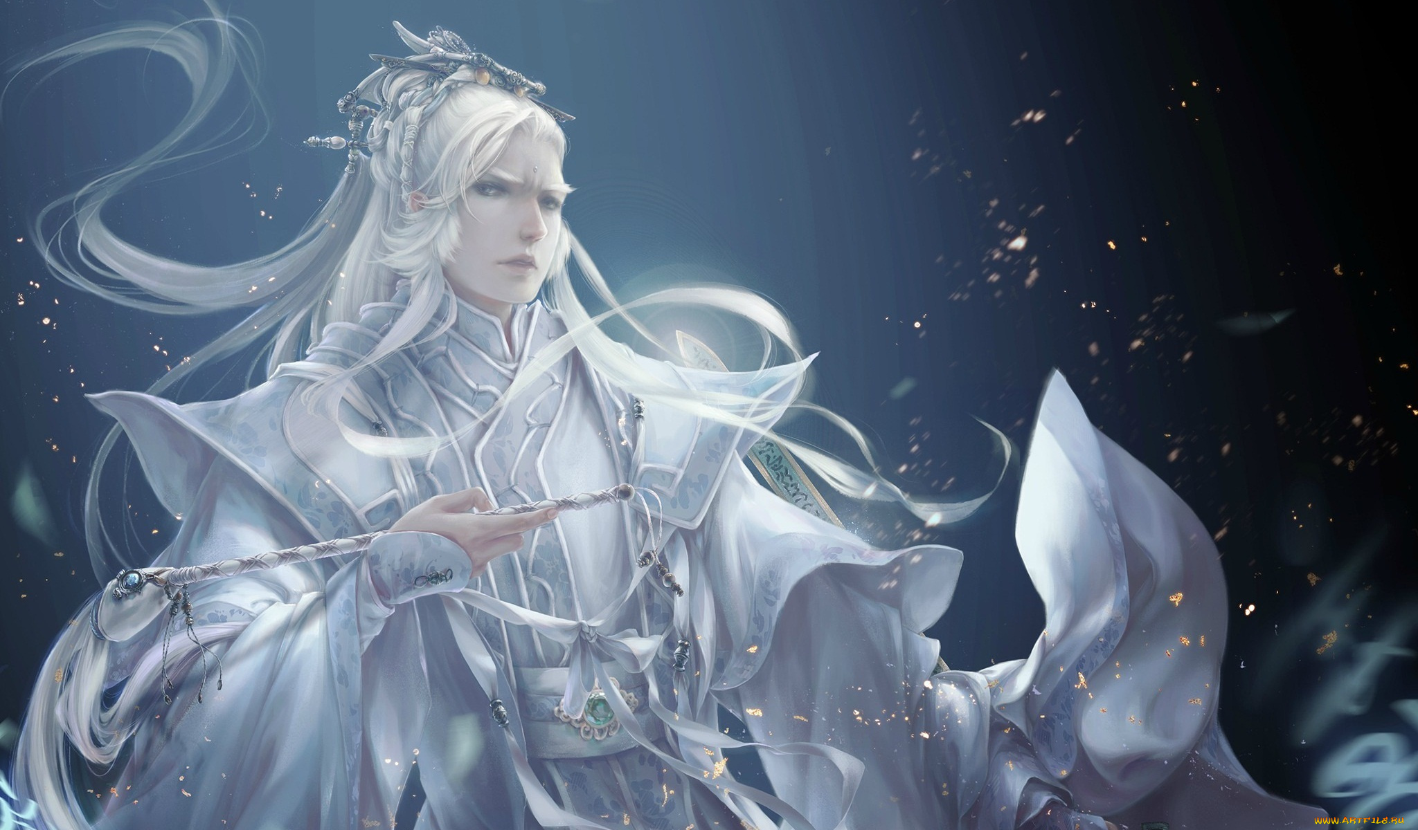 фэнтези, люди, музыка, флейта, парень