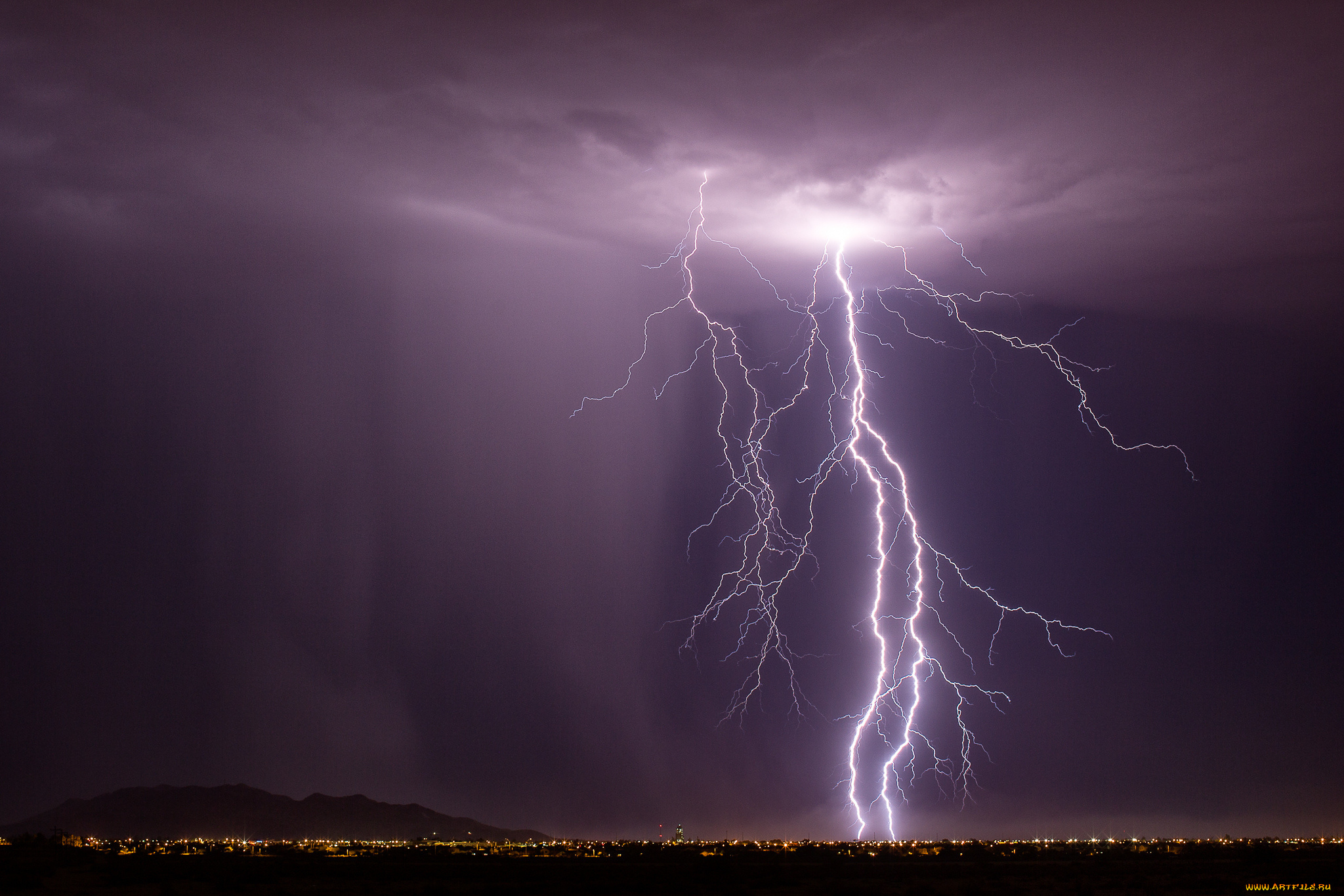 природа, молния, , гроза, ночь, город, гроза, огни, casa, grande, arizona