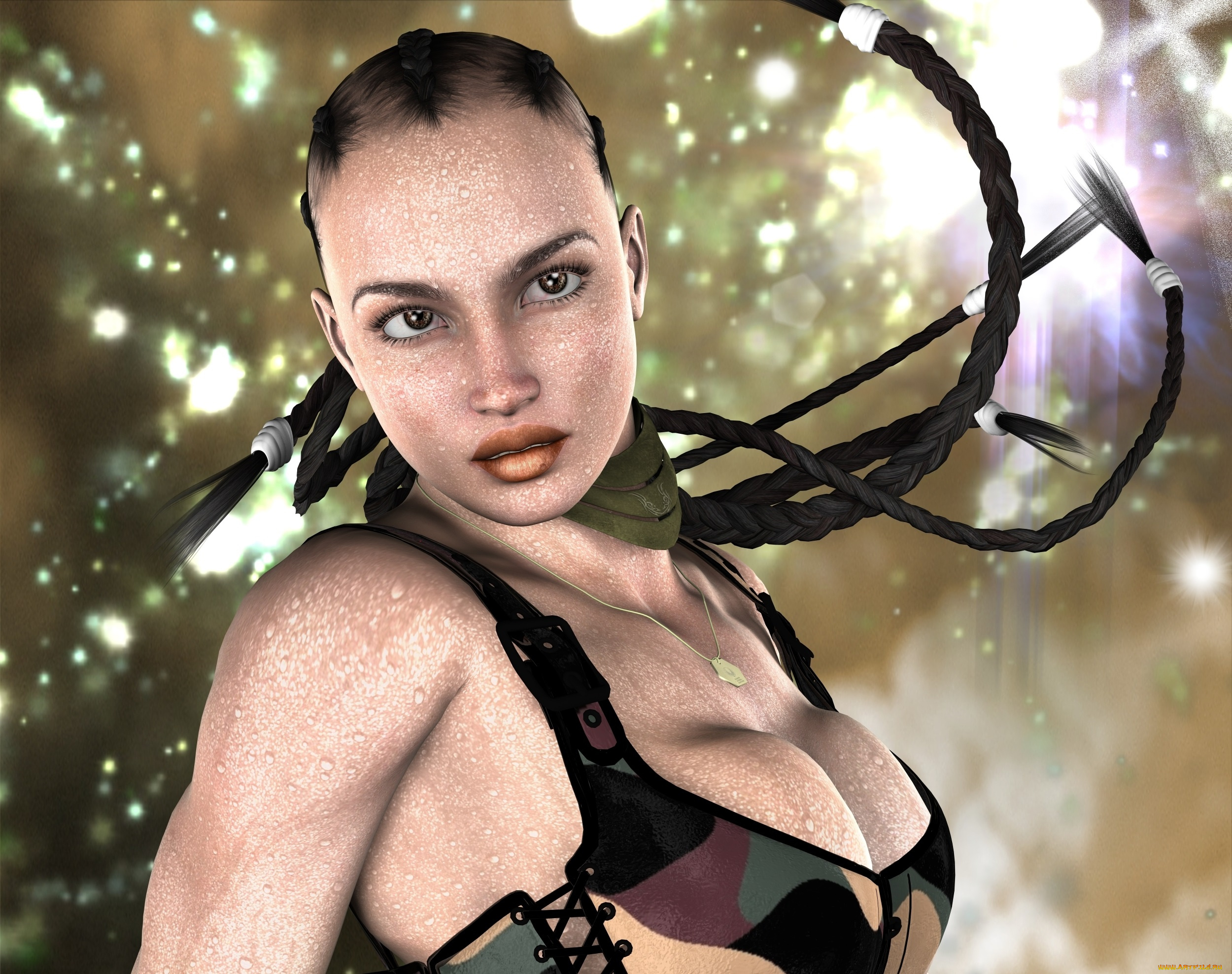 3д, графика, люди, , people, девушка, косички, взгляд