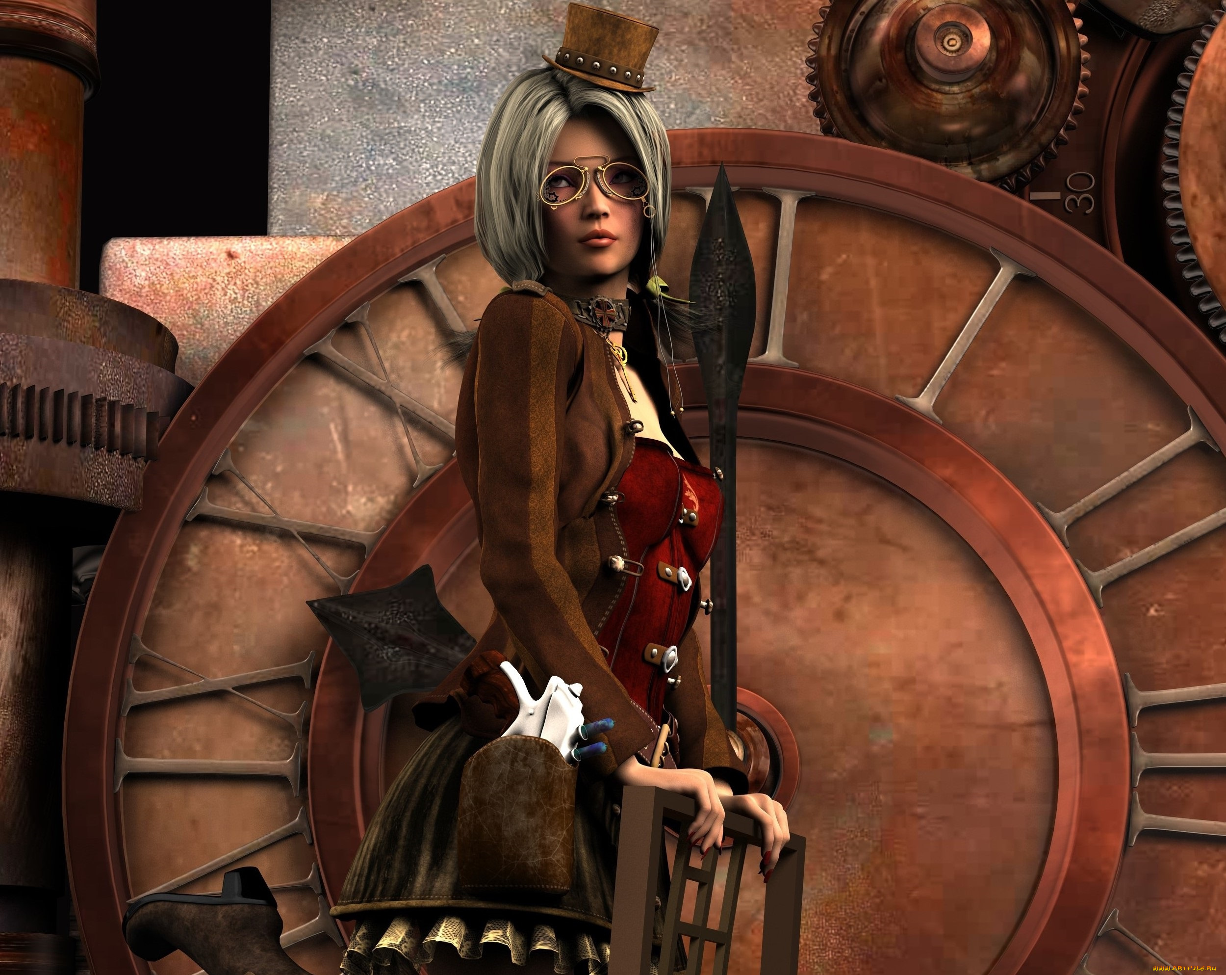 3д, графика, люди, , people, взгляд, девушка, очки, шляпа, стул