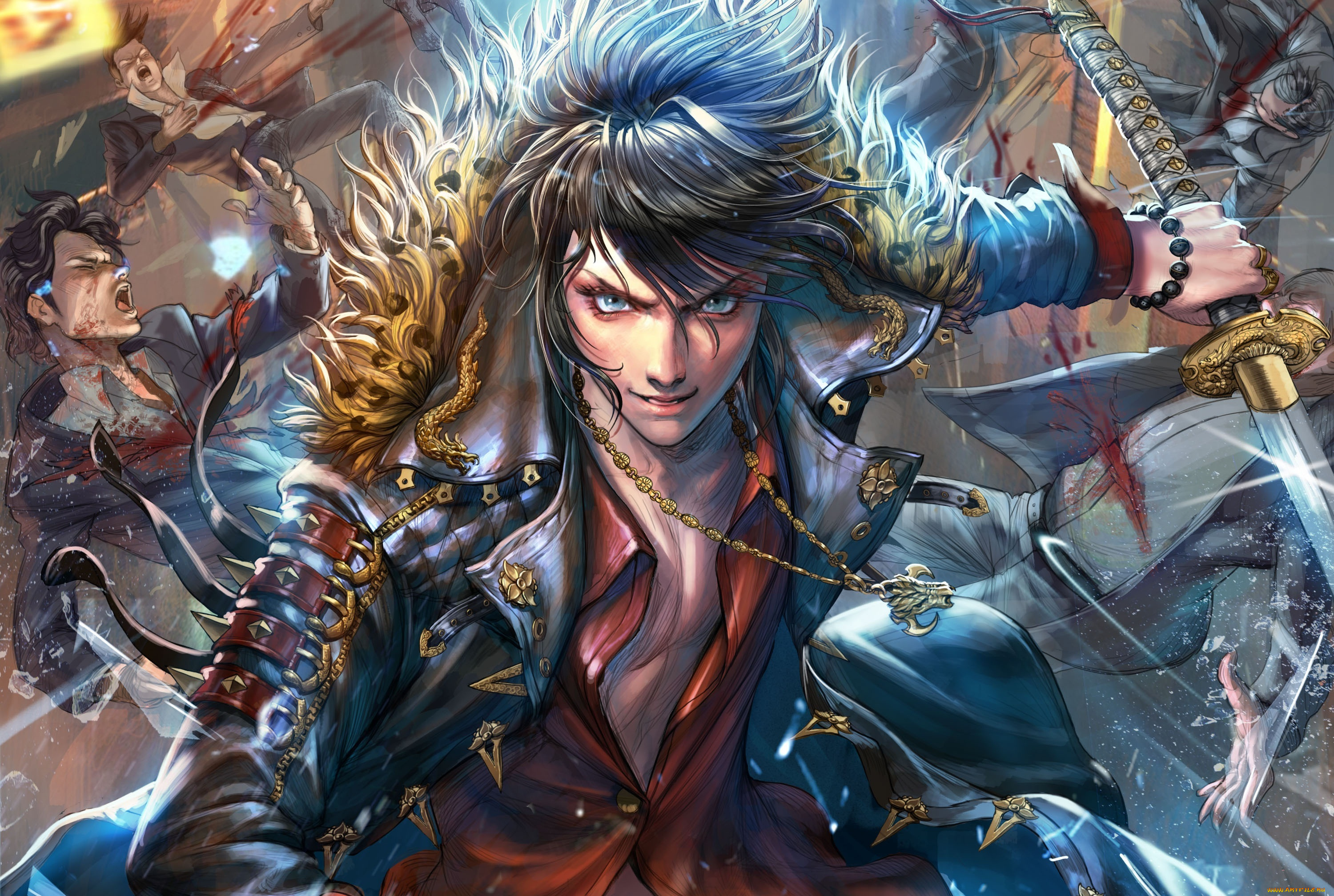 фэнтези, люди, бой, парень, арт, меч, взгляд