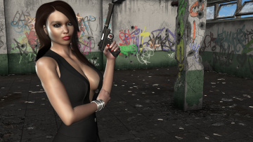 Картинка 3д+графика фантазия+ fantasy девушка взгляд оружие