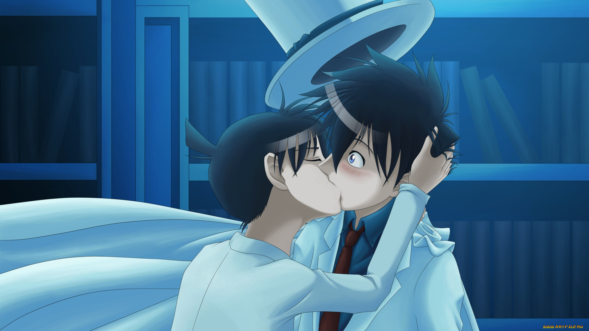 аниме, detective, conan, , magic, kaito, поцелуй