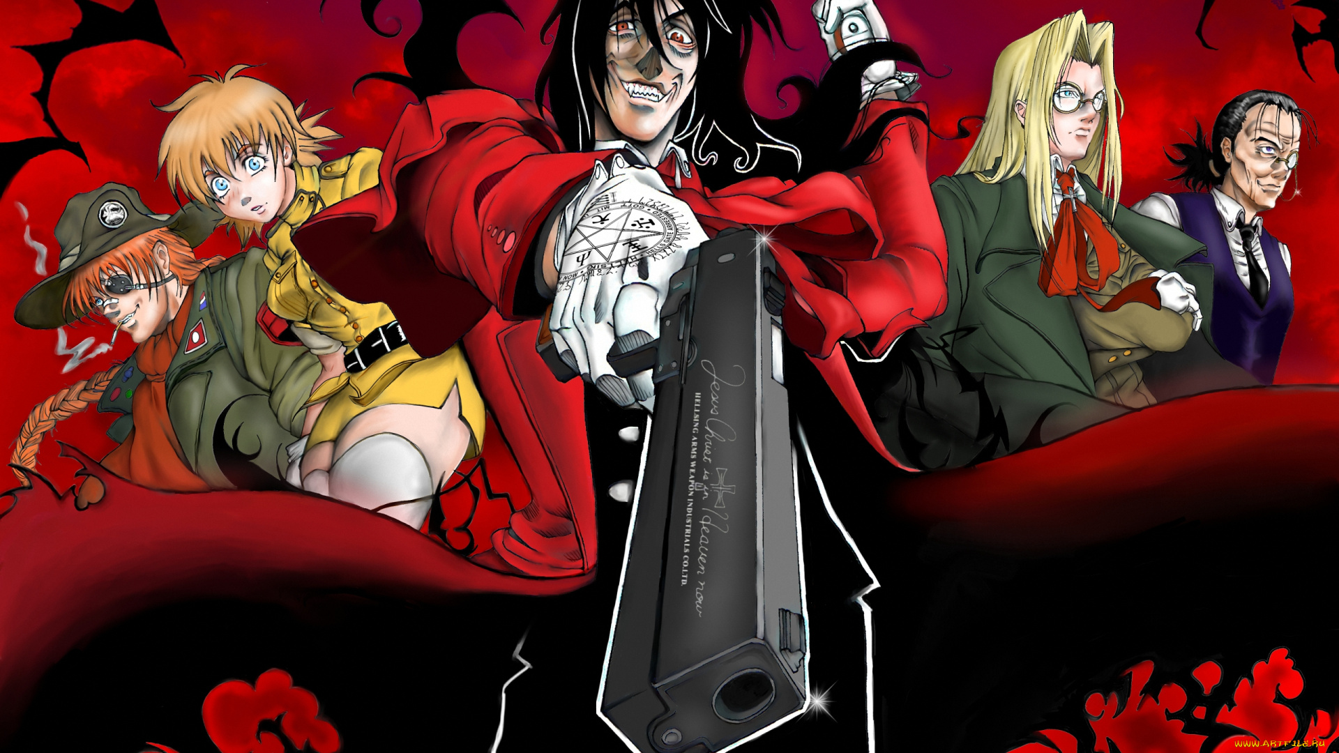 аниме, hellsing, pip, integra, алукард, vampire, alucard, bernadotte, walter, дракула, seras, victoria, оружие, шакал, dracula, вампир