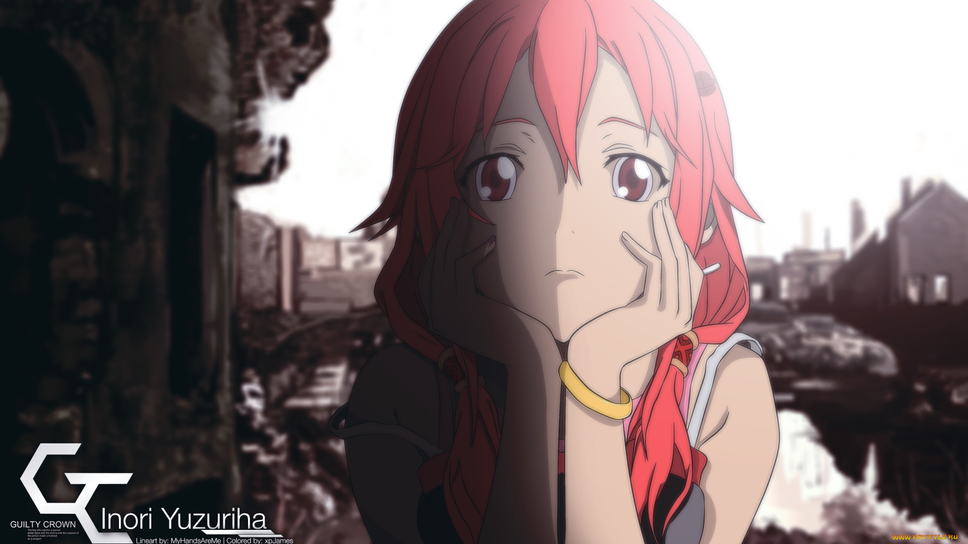 guilty, crown, аниме, взгляд, фон, девушка