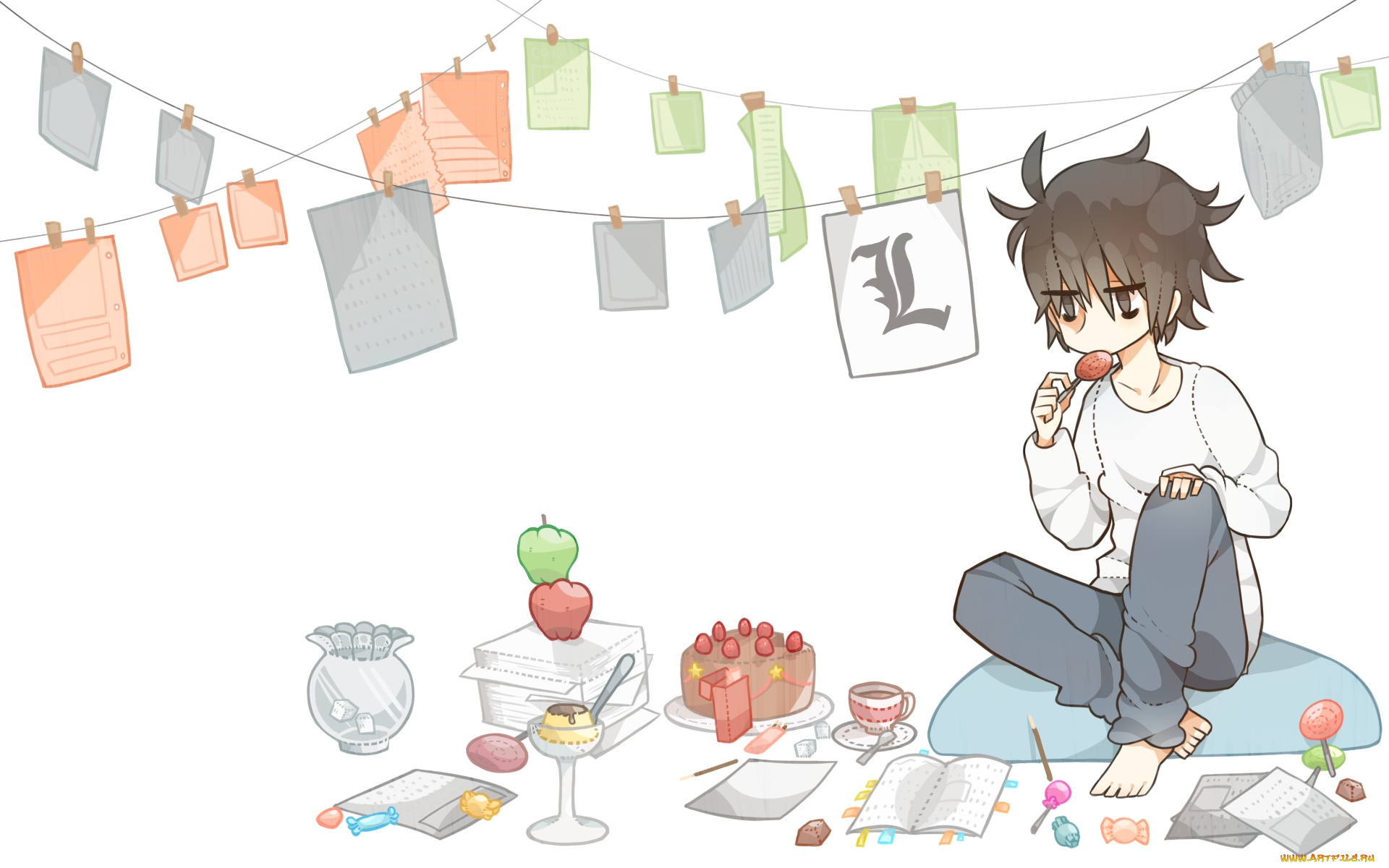 аниме, death, note, л