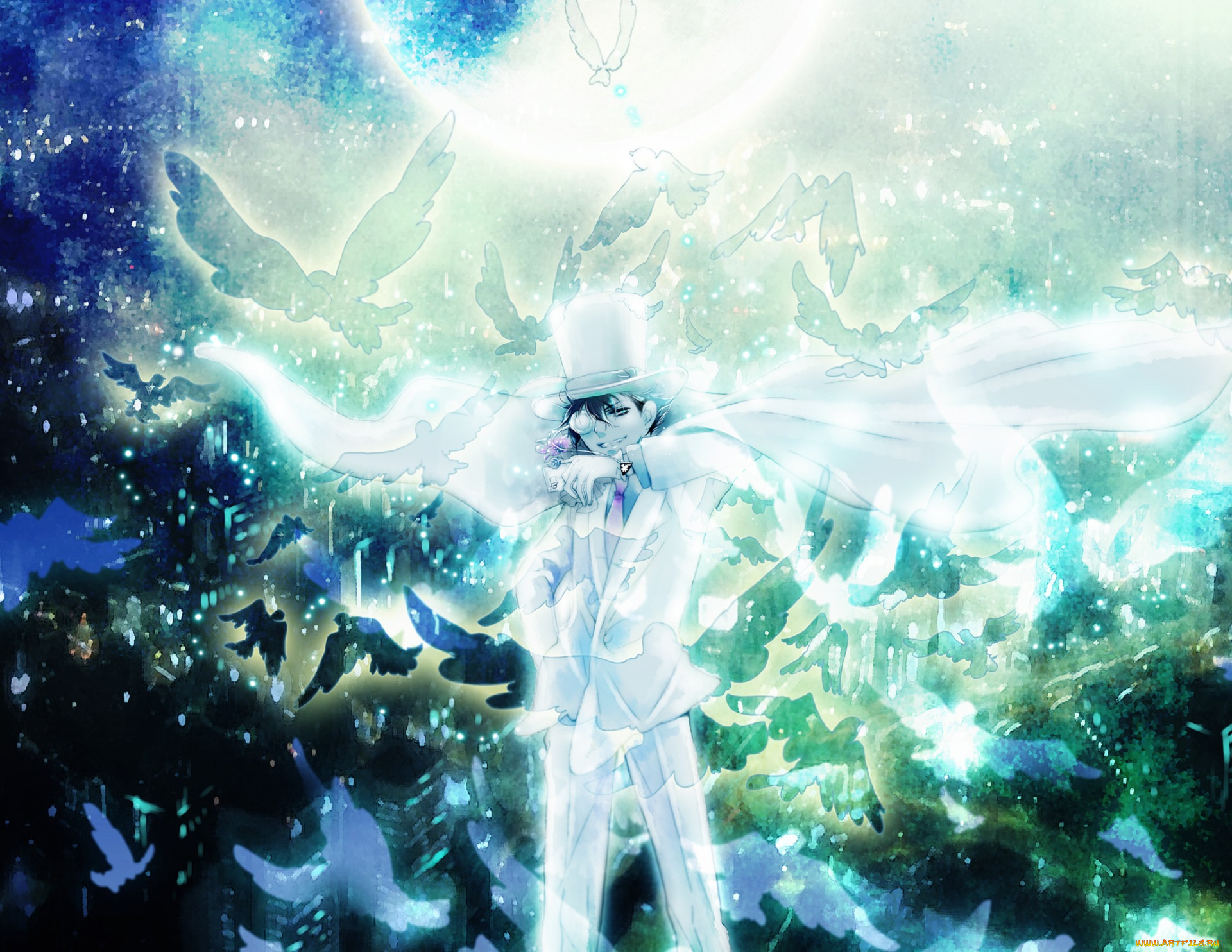 аниме, detective, conan, , magic, kaito, луна, парень