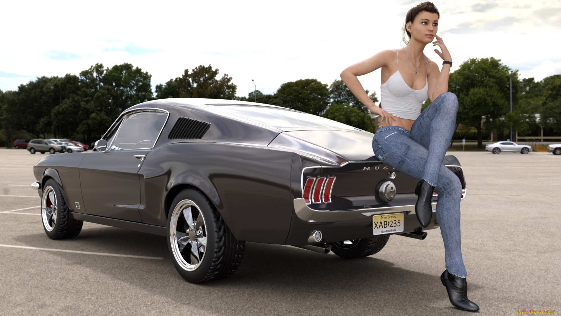 3д, графика, люди-авто, мото, , people-, car, , , moto, девушка, автомобиль, фон, взгляд