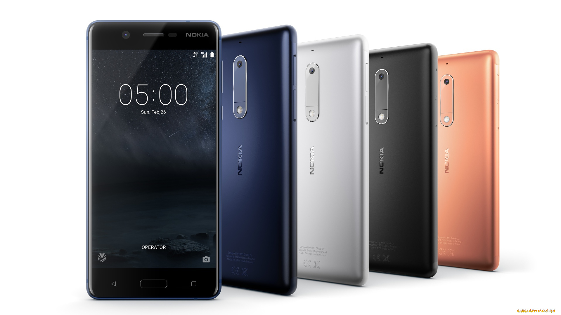 бренды, iphone, новый, тонкий, смартфон, нокиа, 5, 2017, года, на, белом, фоне