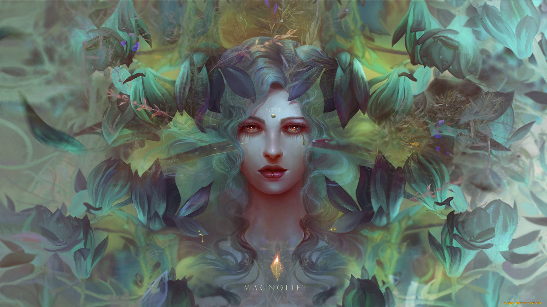 фэнтези, девушки, триада, иллюстрация, магнолия, арт