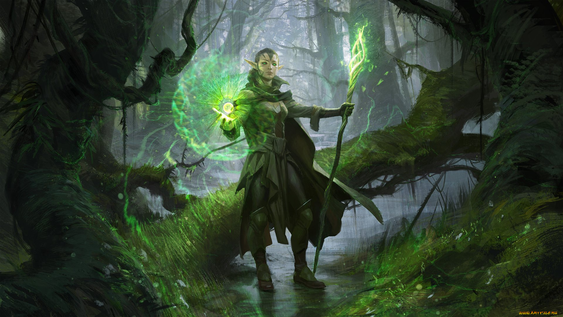 фэнтези, эльфы, nissa, -, sage, animist, wesley, burt, маг, нисса, ревейн, revane, magic, the, gathering, planeswalker