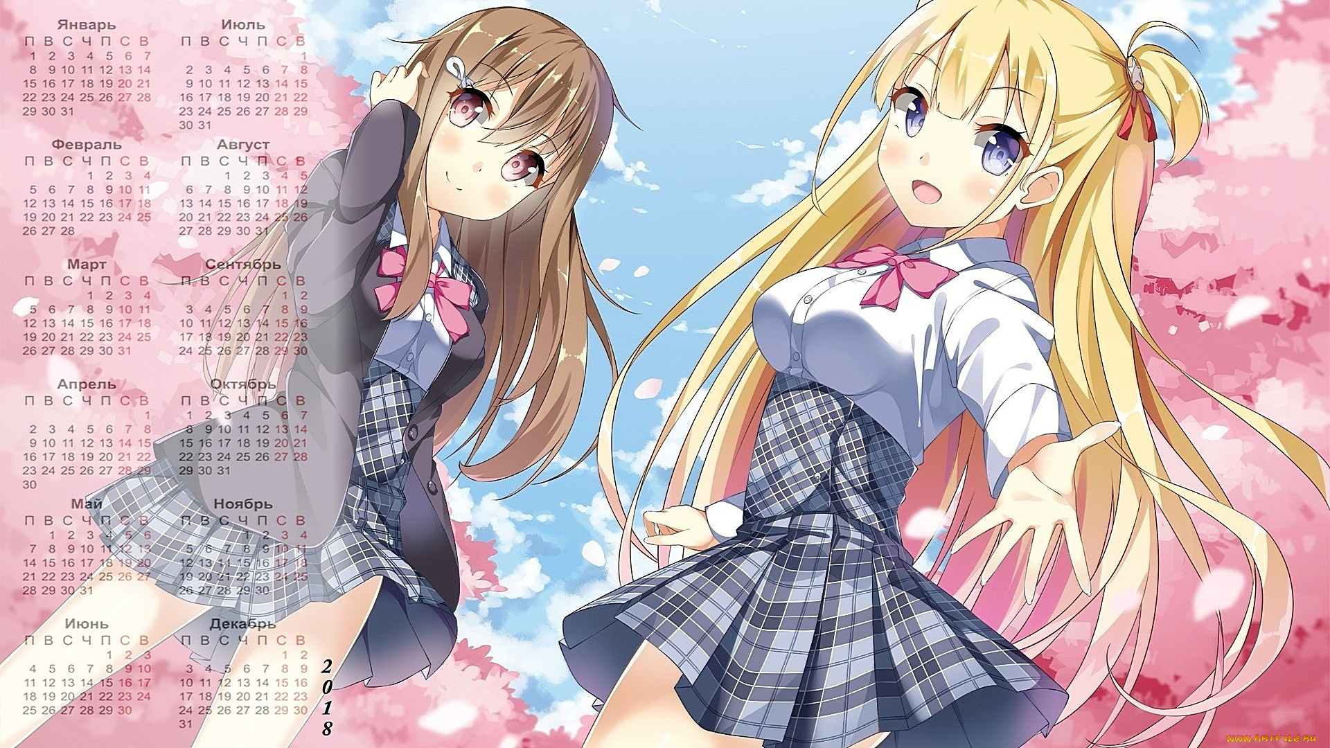 календари, аниме, двое, девушка