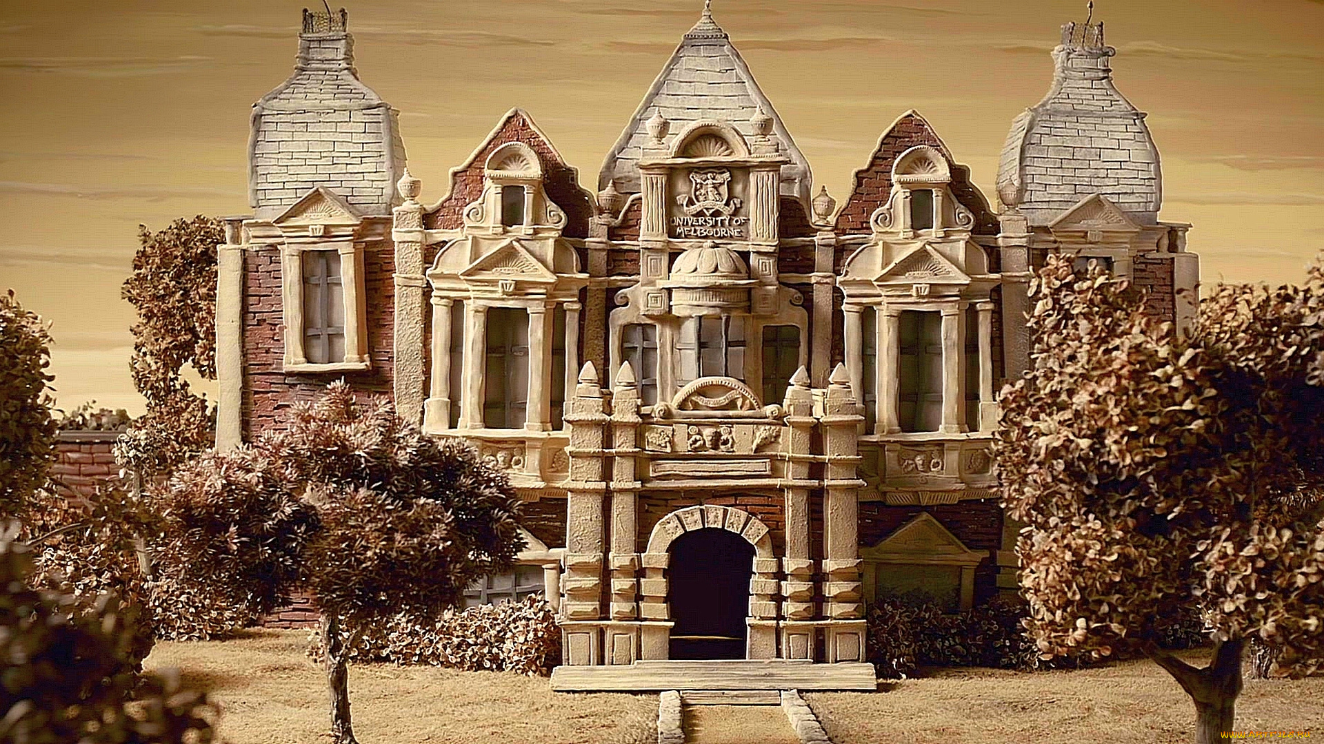 рисованное, города, деревья, здание