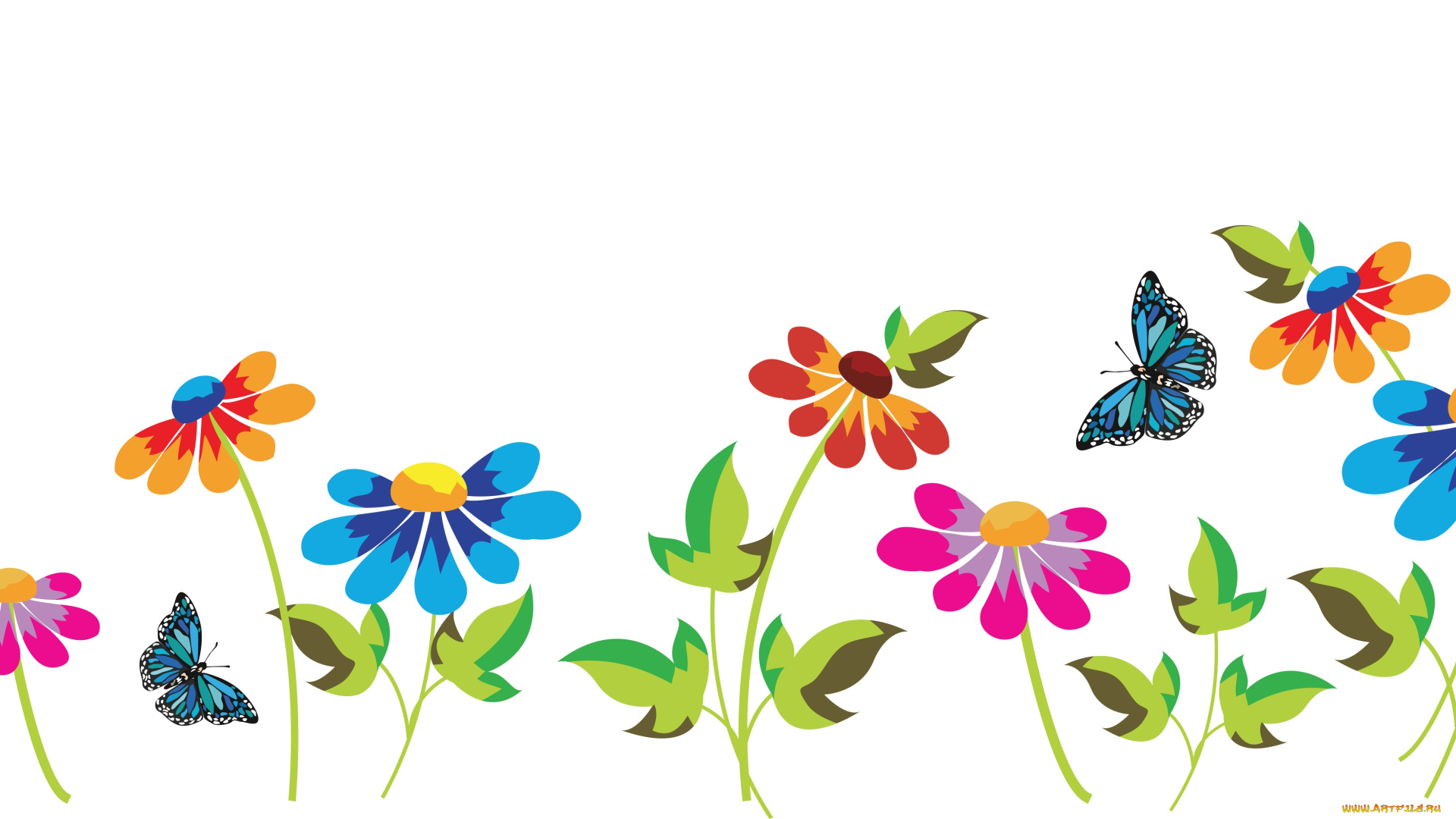 векторная, графика, цветы, , flowers, бабочки, цветы