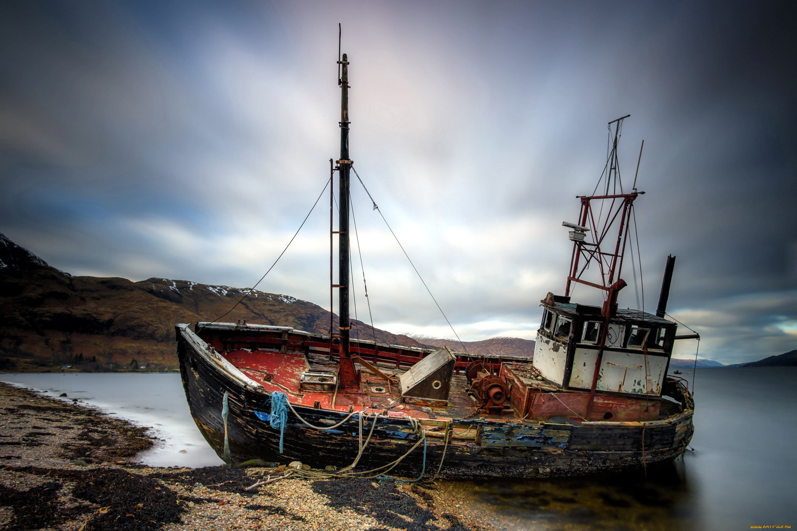 корабли, баркасы, , , буксиры, старый, залив, баркас