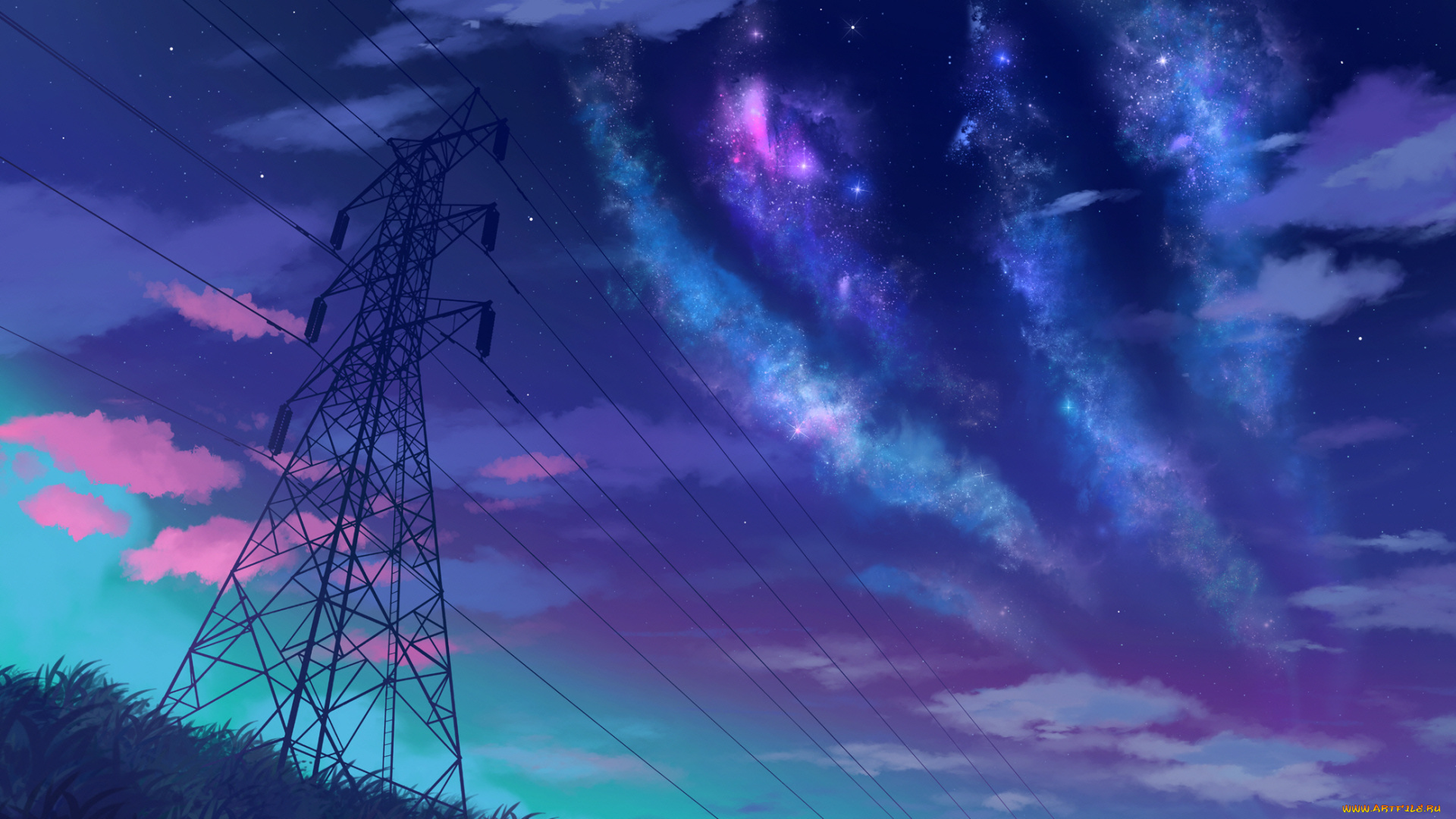 аниме, пейзажи, , природа, ночь