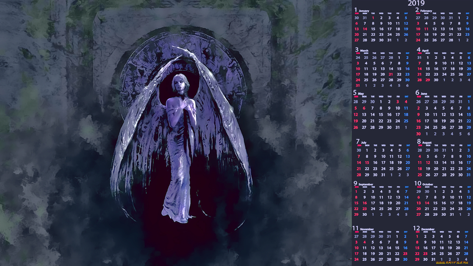 календари, фэнтези, девушка, крылья