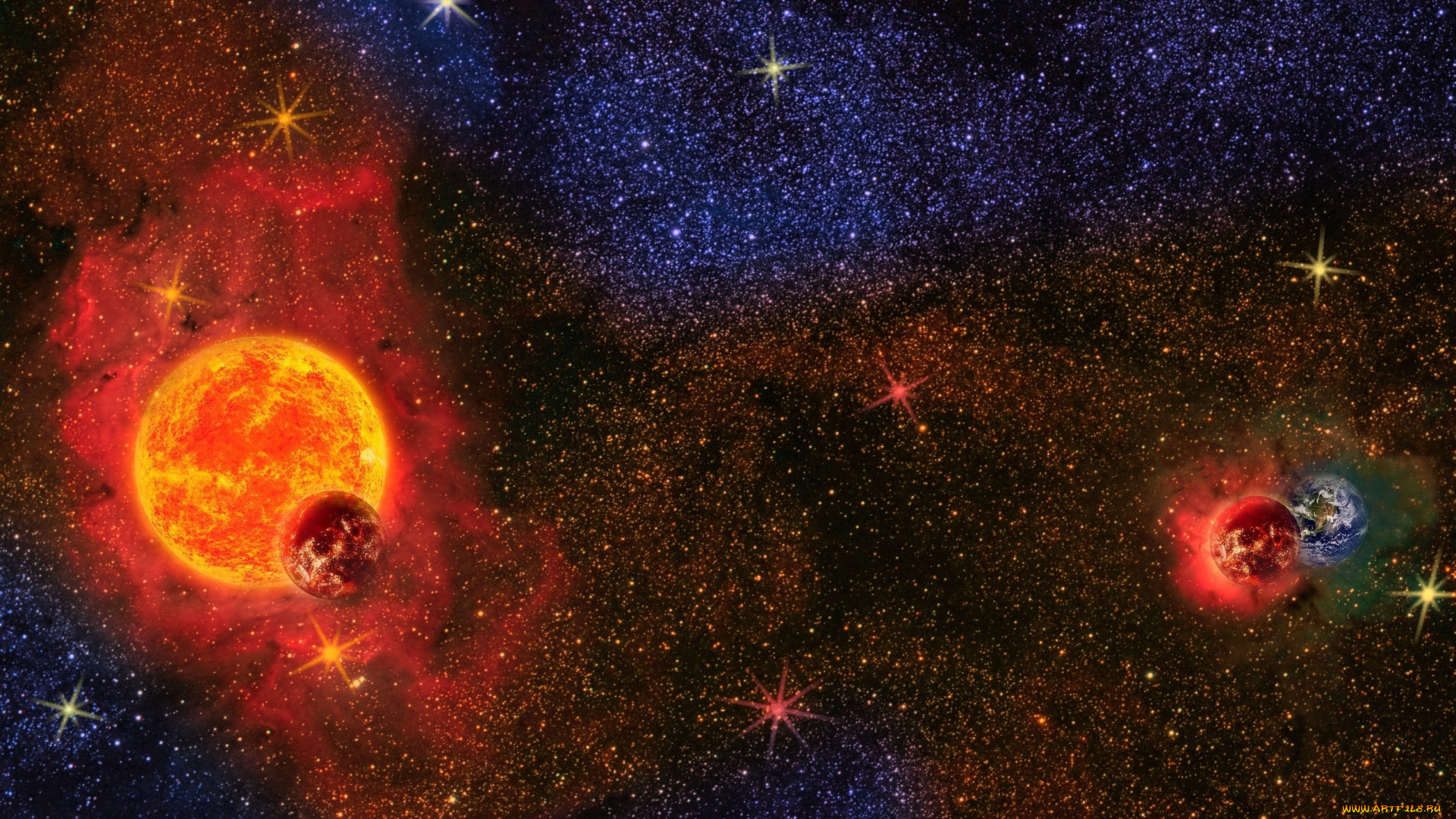 космос, арт, звезды, галактики, планеты, вселенная