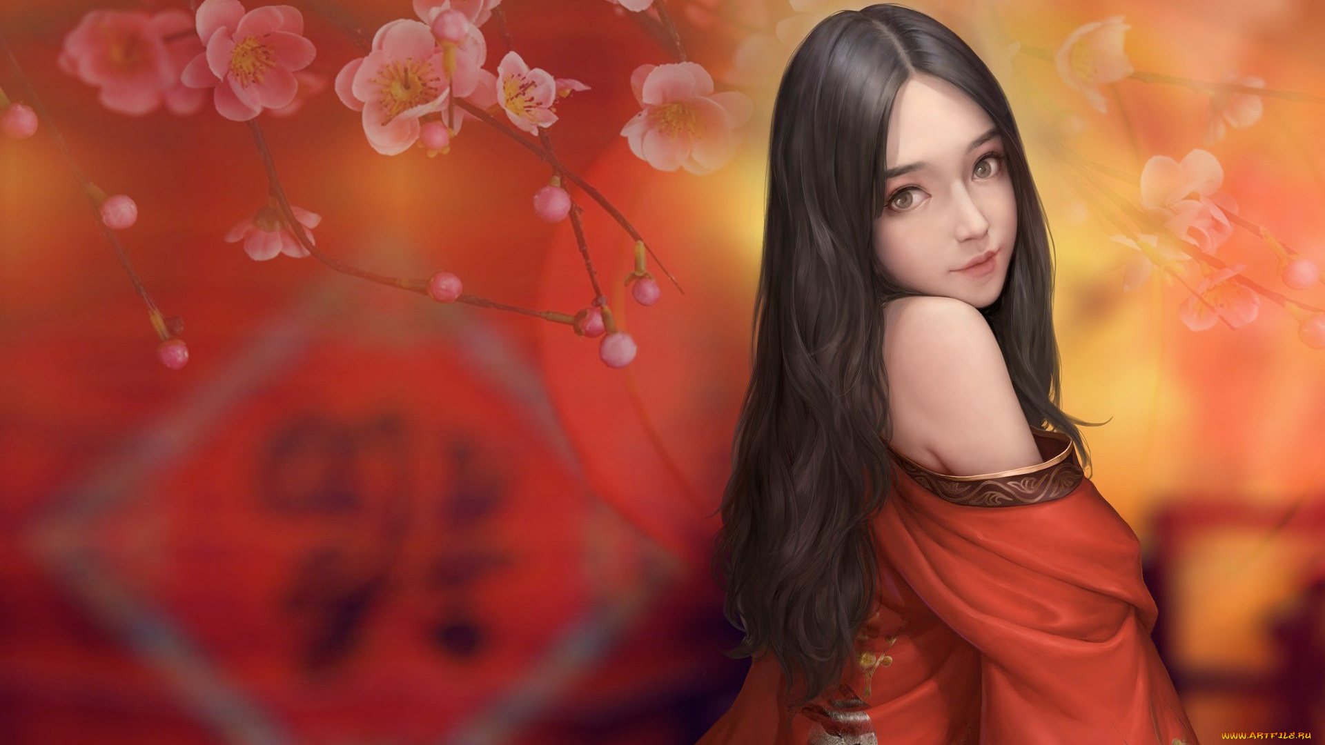 рисованное, люди, девушка, фон, взгляд