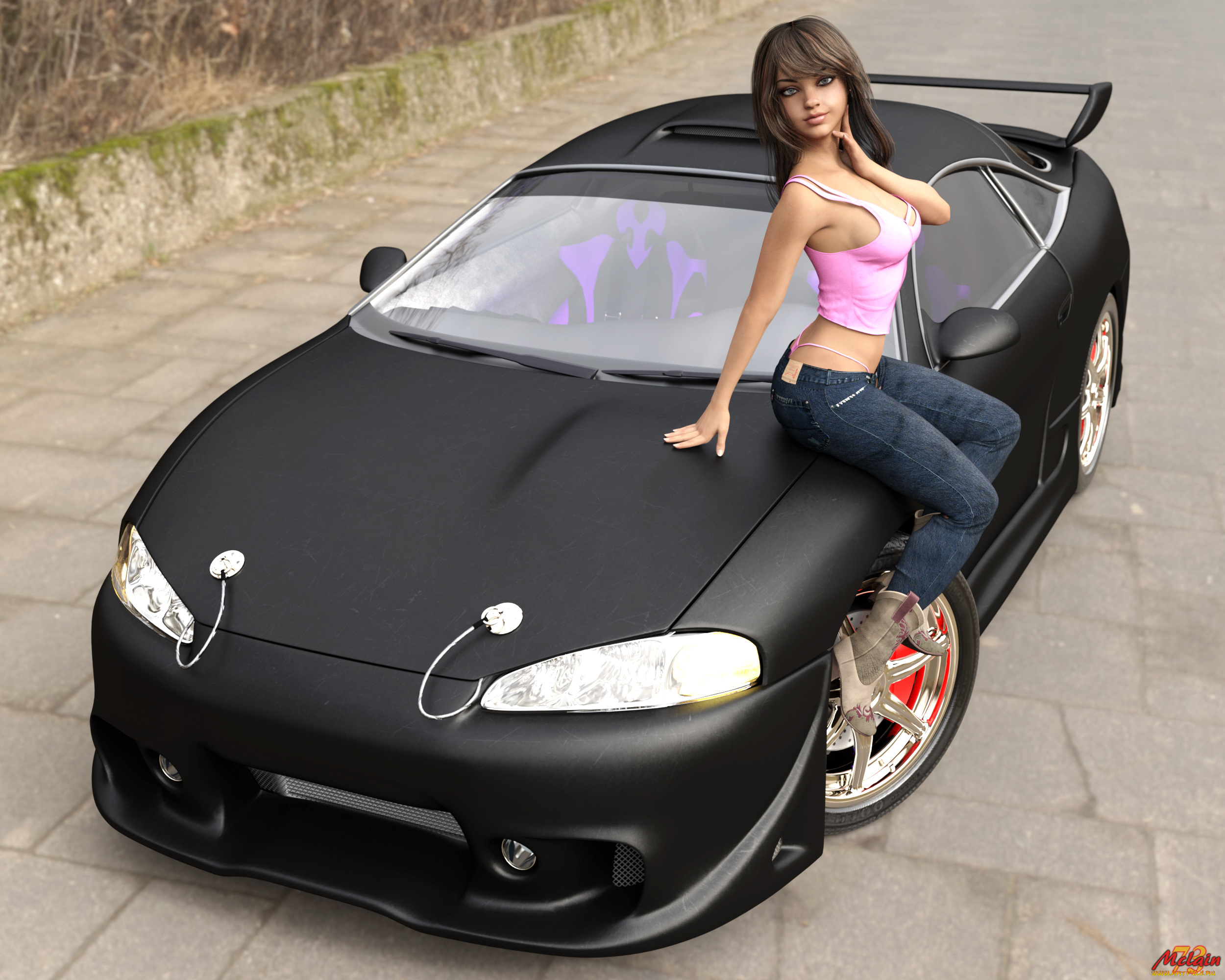 3д, графика, люди-авто, мото, , people-, car, , , moto, девушка, фон, взгляд