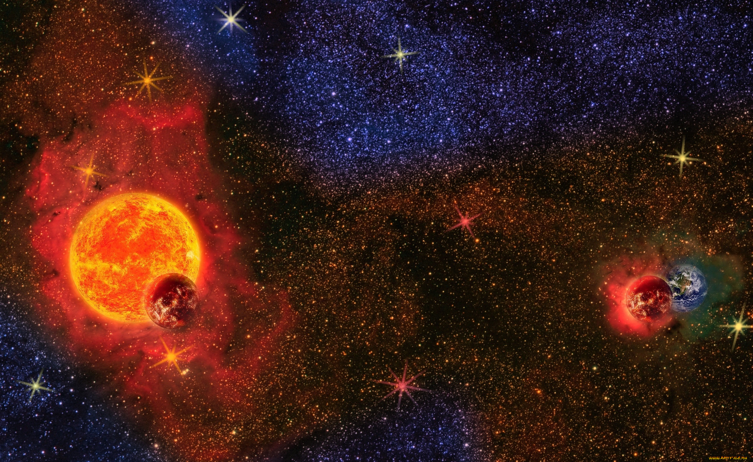 космос, арт, звезды, галактики, планеты, вселенная