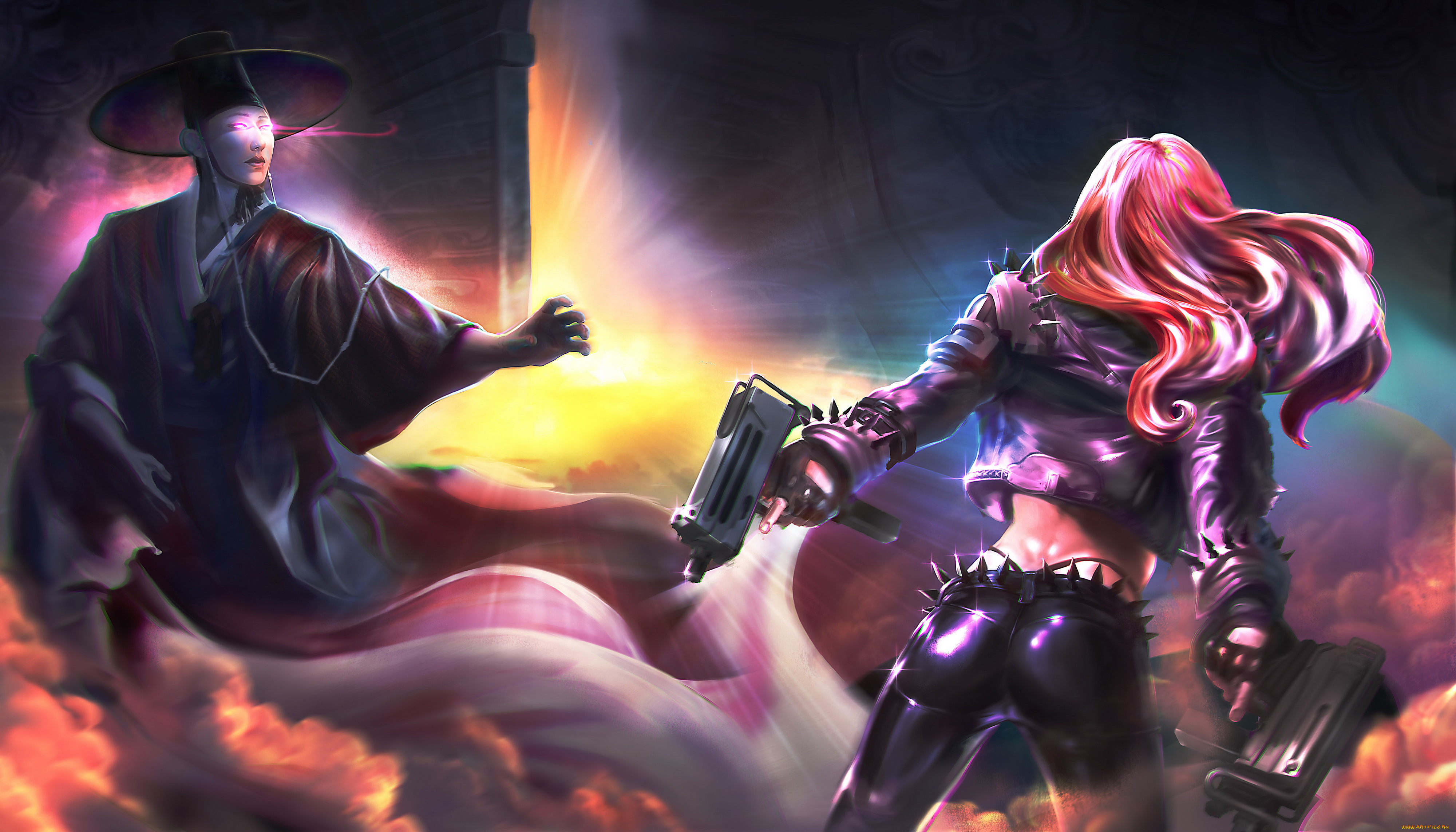 рисованное, комиксы, пистолет, мужчина, девушка