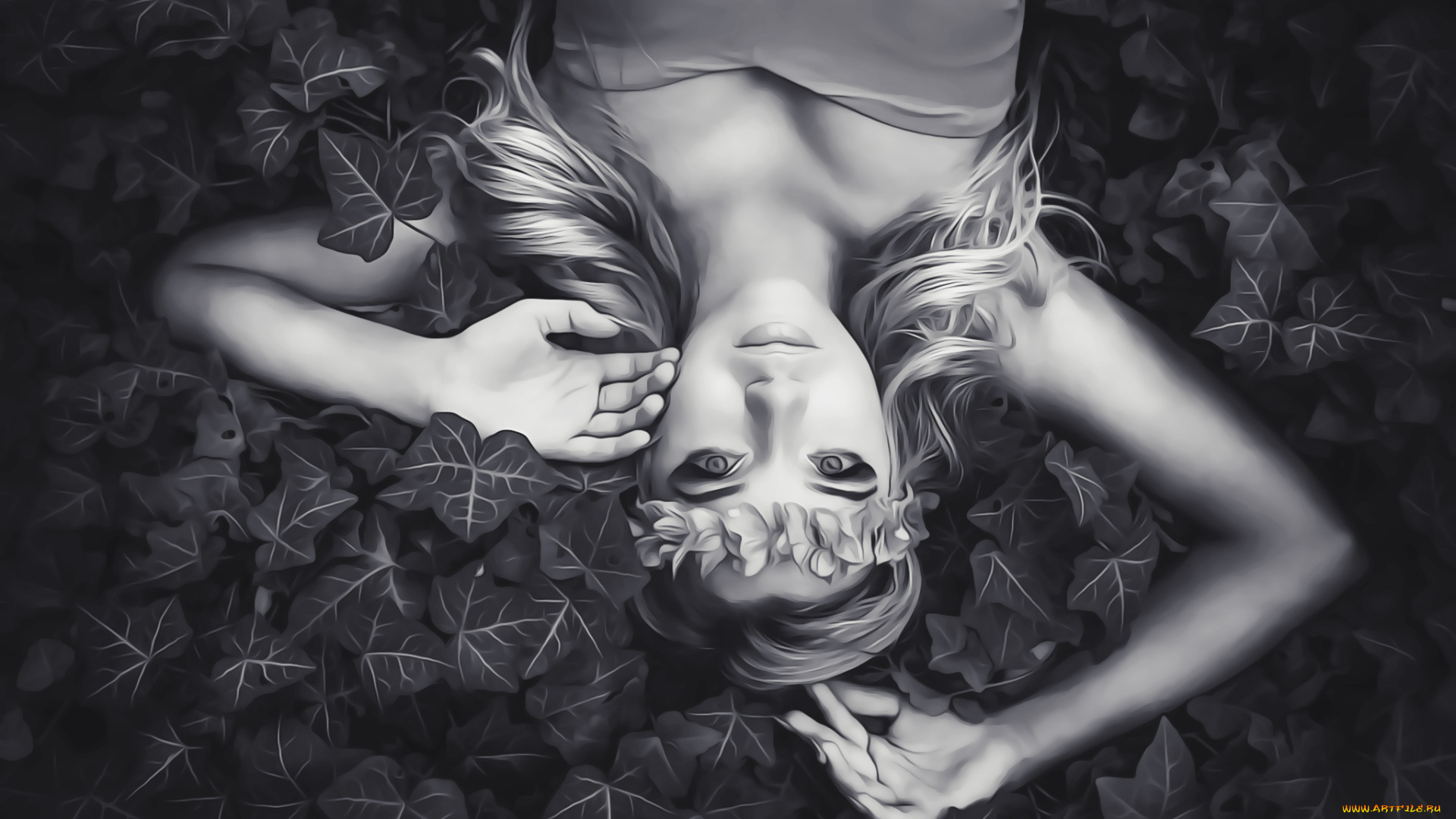 календари, компьютерный, дизайн, 2019, calendar, женщина, девушка, взгляд, листья, венок