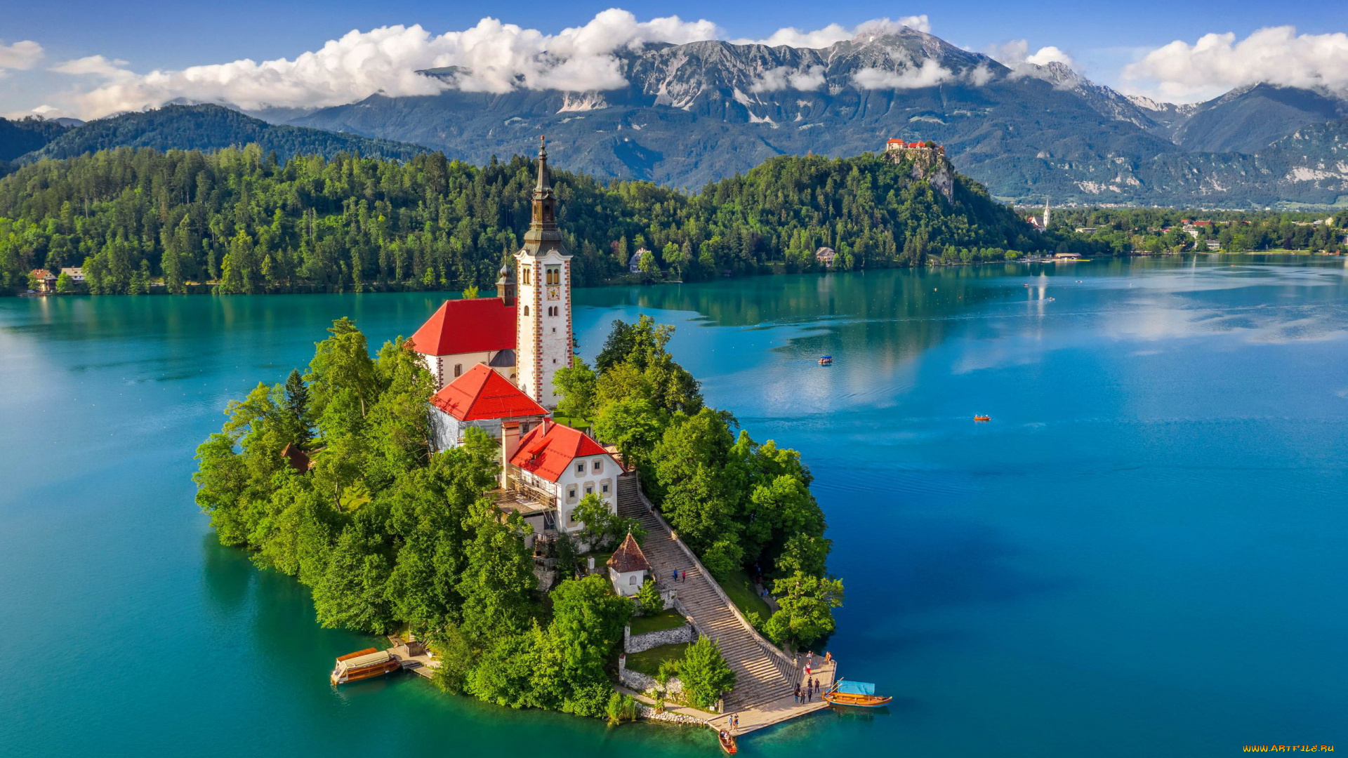 города, блед, , словения, горы, озеро, остров, церковь