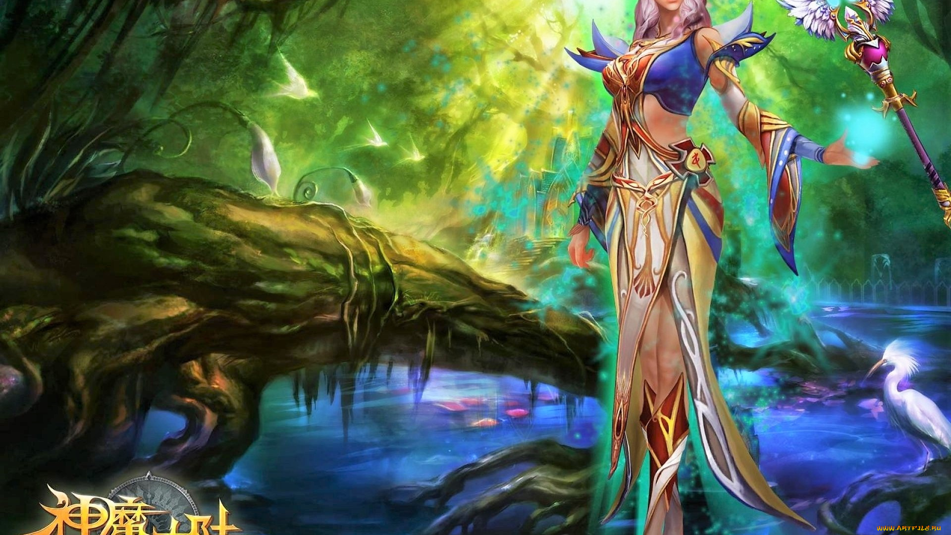 видео, игры, forsaken, world, девушка, магия, озеро, цапля, корни