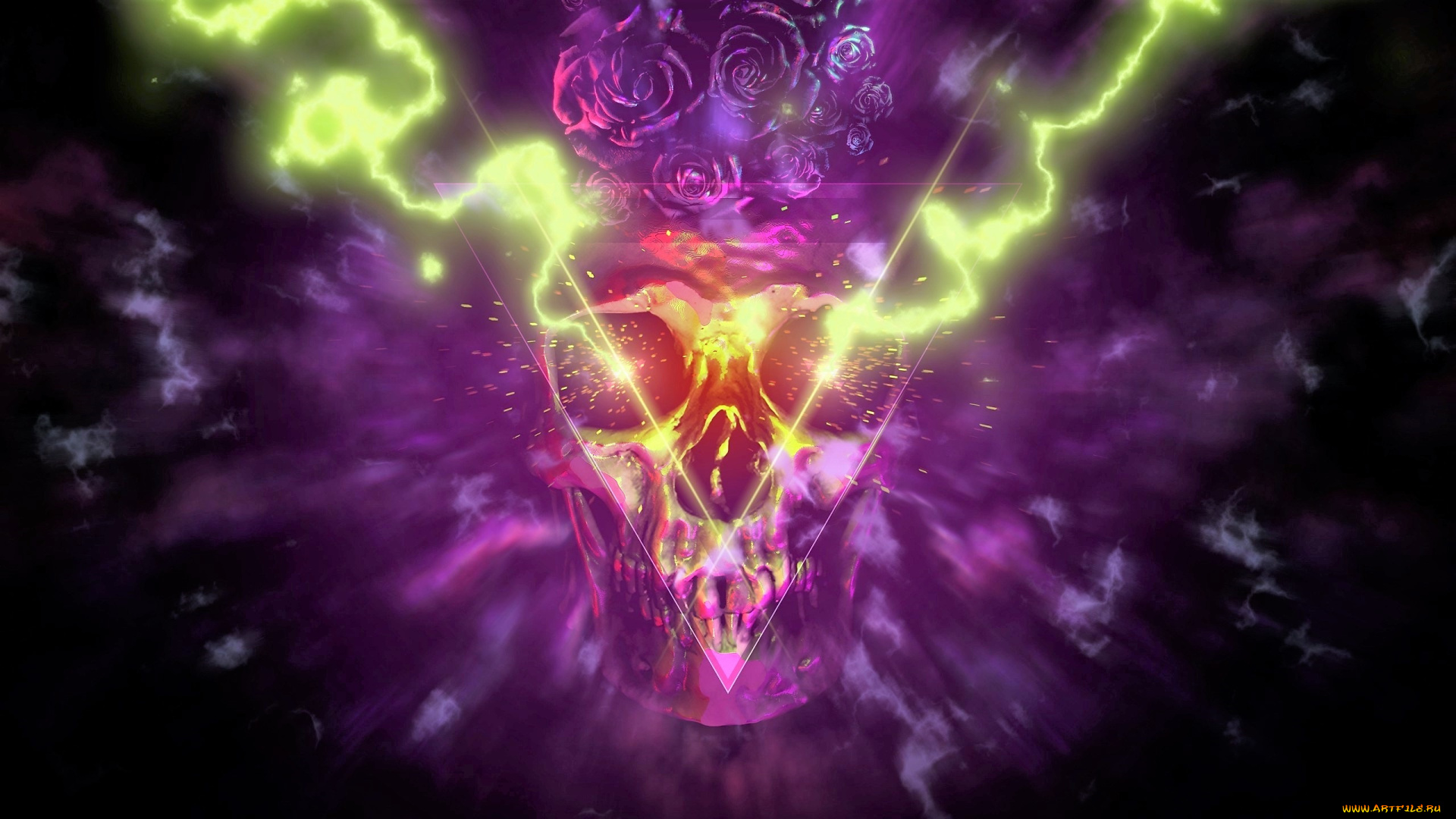 3д, графика, ужас, , horror, череп, розы