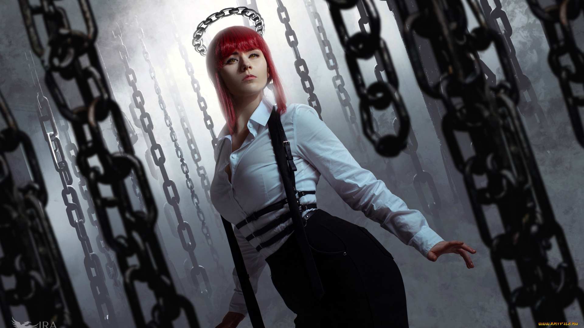 девушки, ира, сокол, образ, костюм, косплей, наряд, цепи, туман