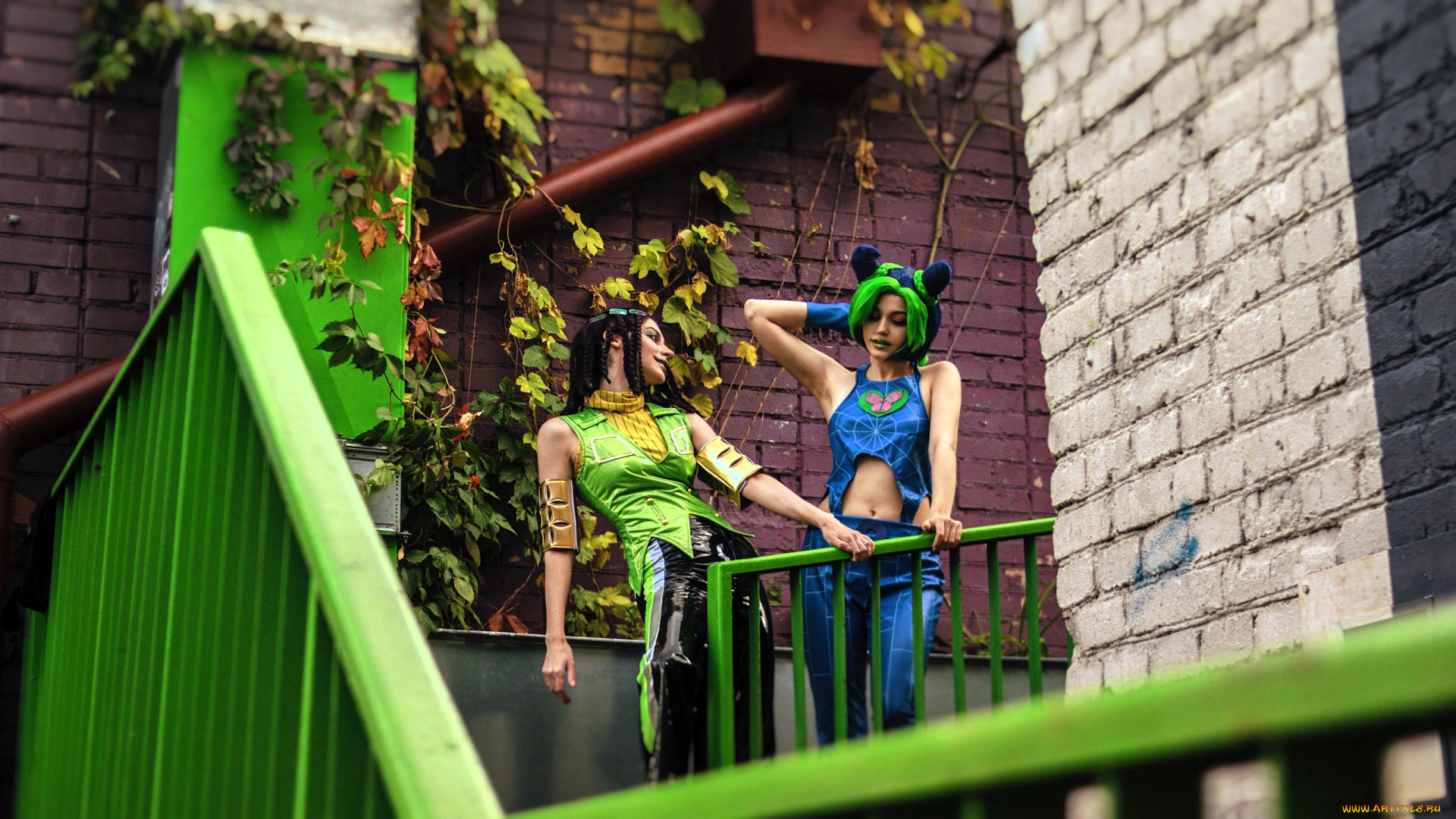 девушки, tenletters, образы, косплей, наряды, костюмы, дом, перила, дикий, виноград