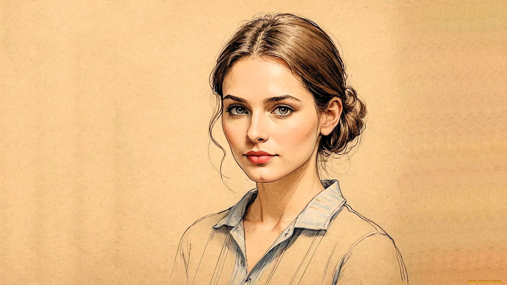 рисованное, люди, девушка, шатенка, лицо, рубашка