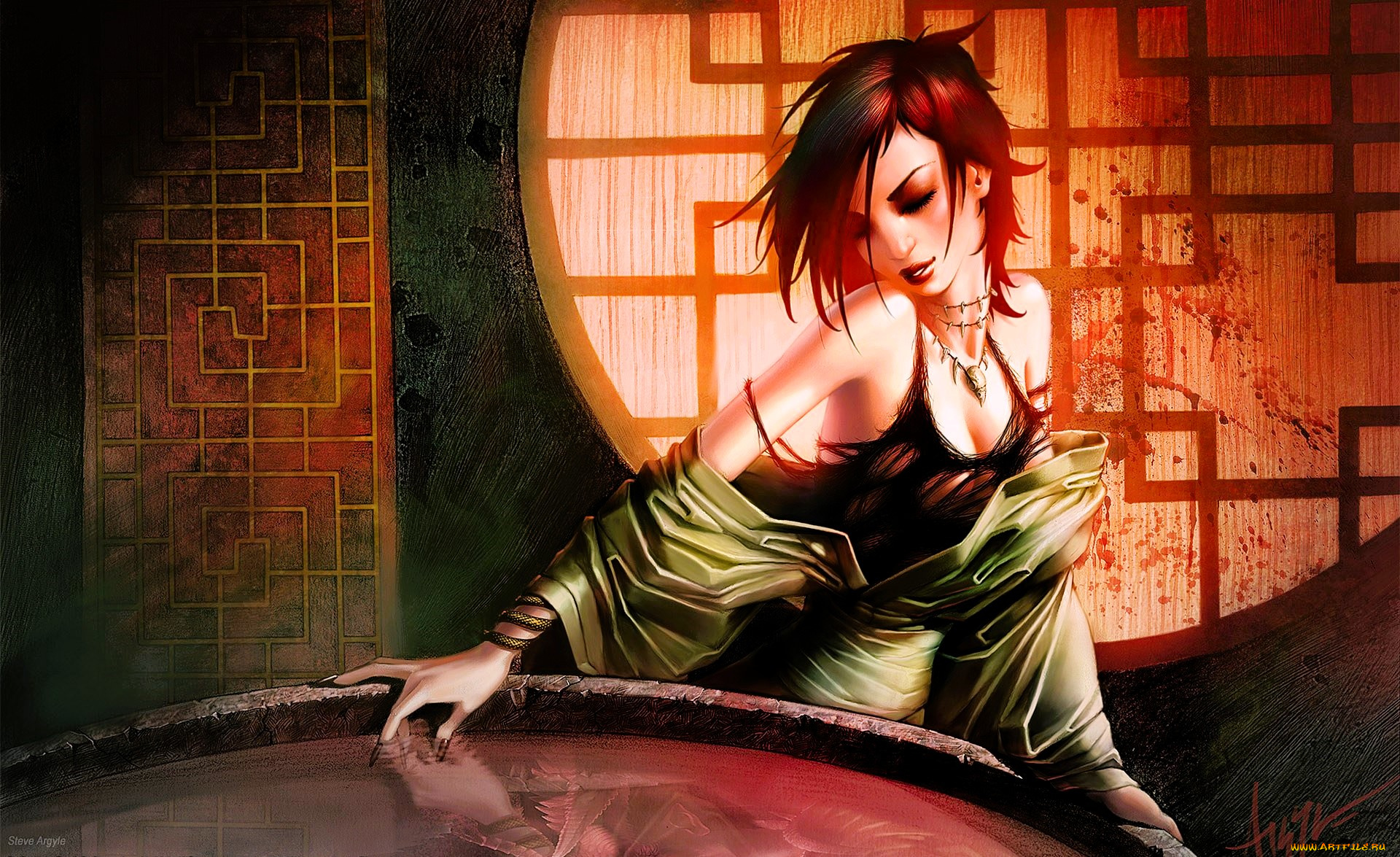 фэнтези, девушки, девушка, кровь, платье, дом, бочка, вода