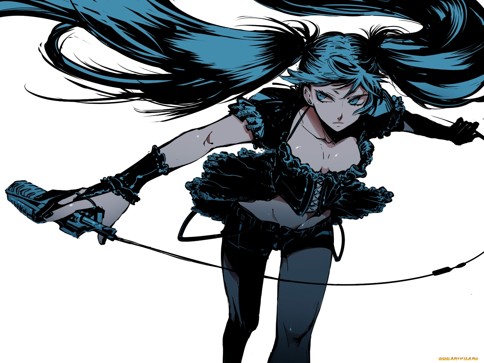 аниме, vocaloid, микрофон, наряд, мику, волосы