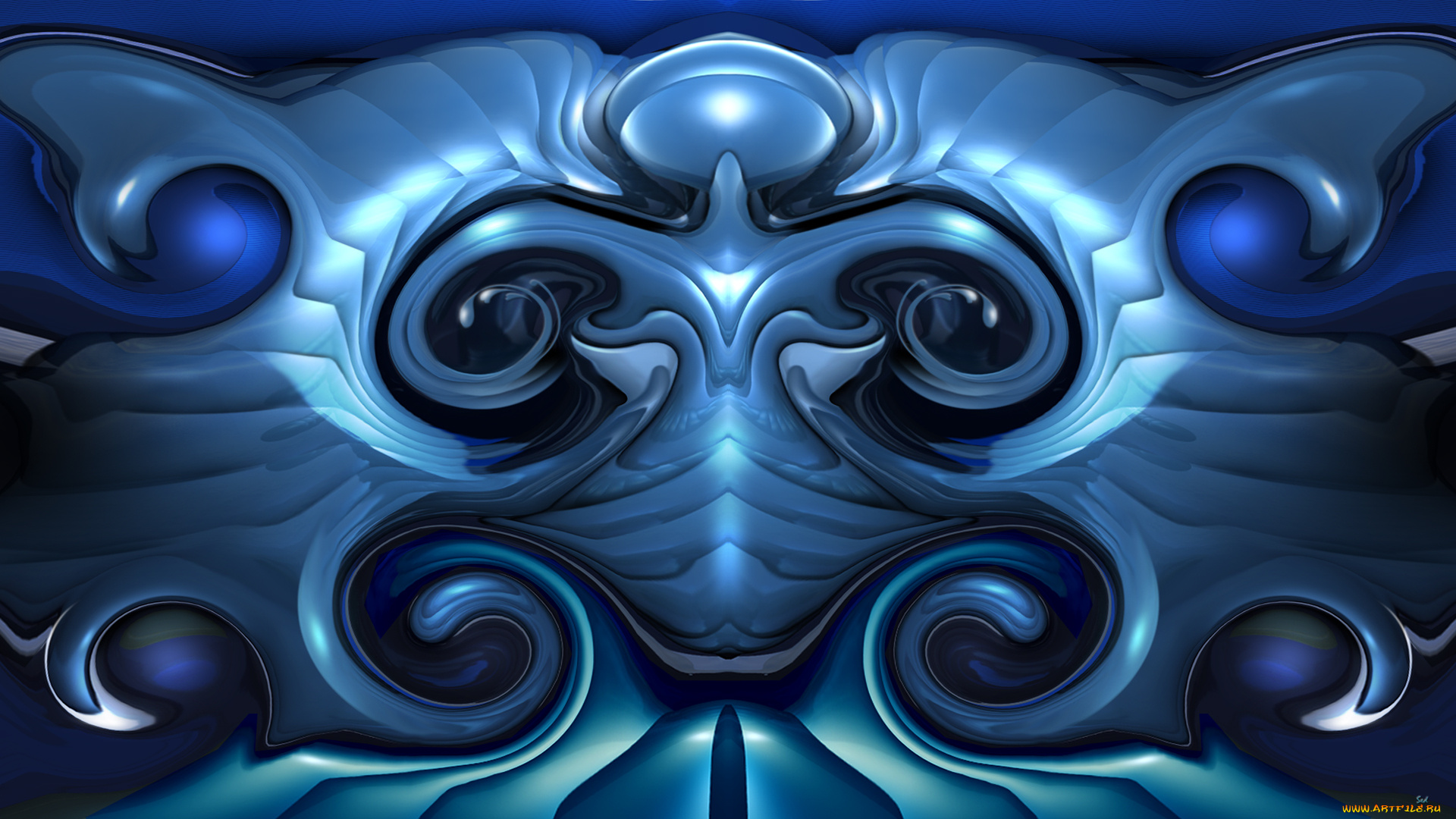 3д, графика, fractal, фракталы, синий, тёмный