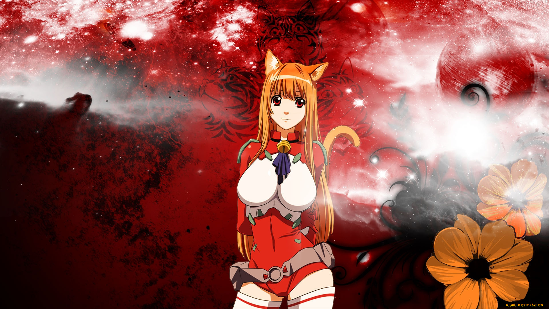 аниме, asobi, ni, ikuyo, девушка, кошка, цветы