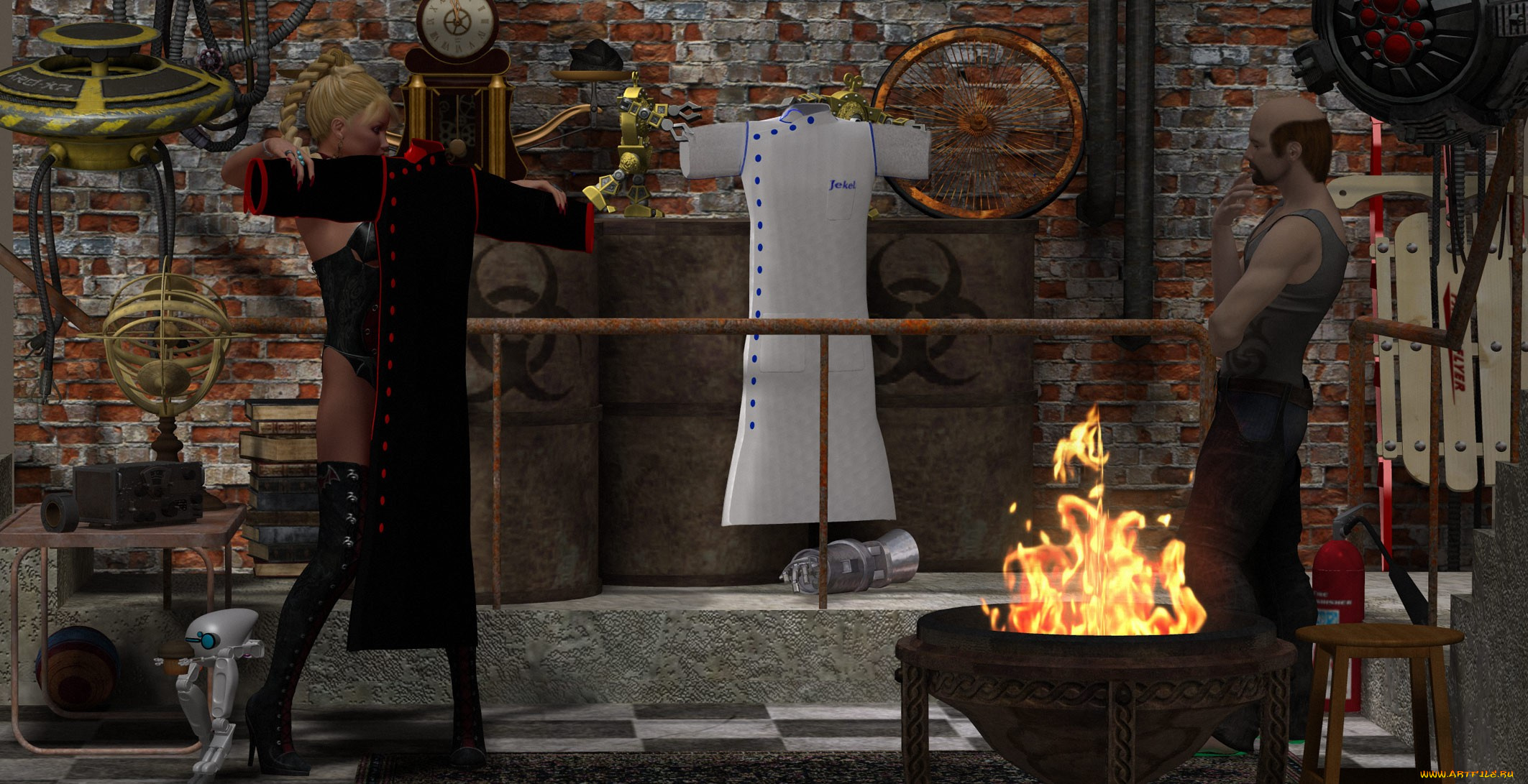 3д, графика, people, люди, одежда, девушка, мужчина, огонь