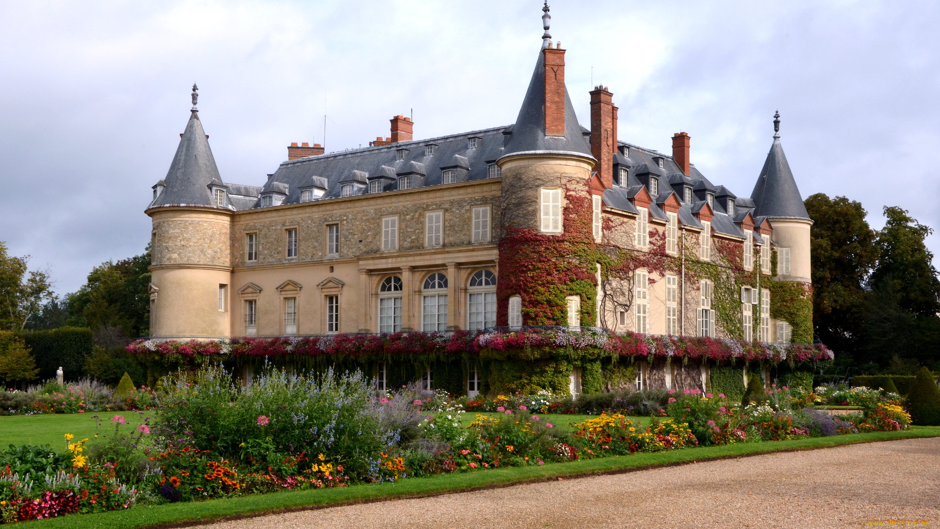 chateau, de, rambouillet, франция, города, дворцы, замки, крепости, дорога, цветы, замок