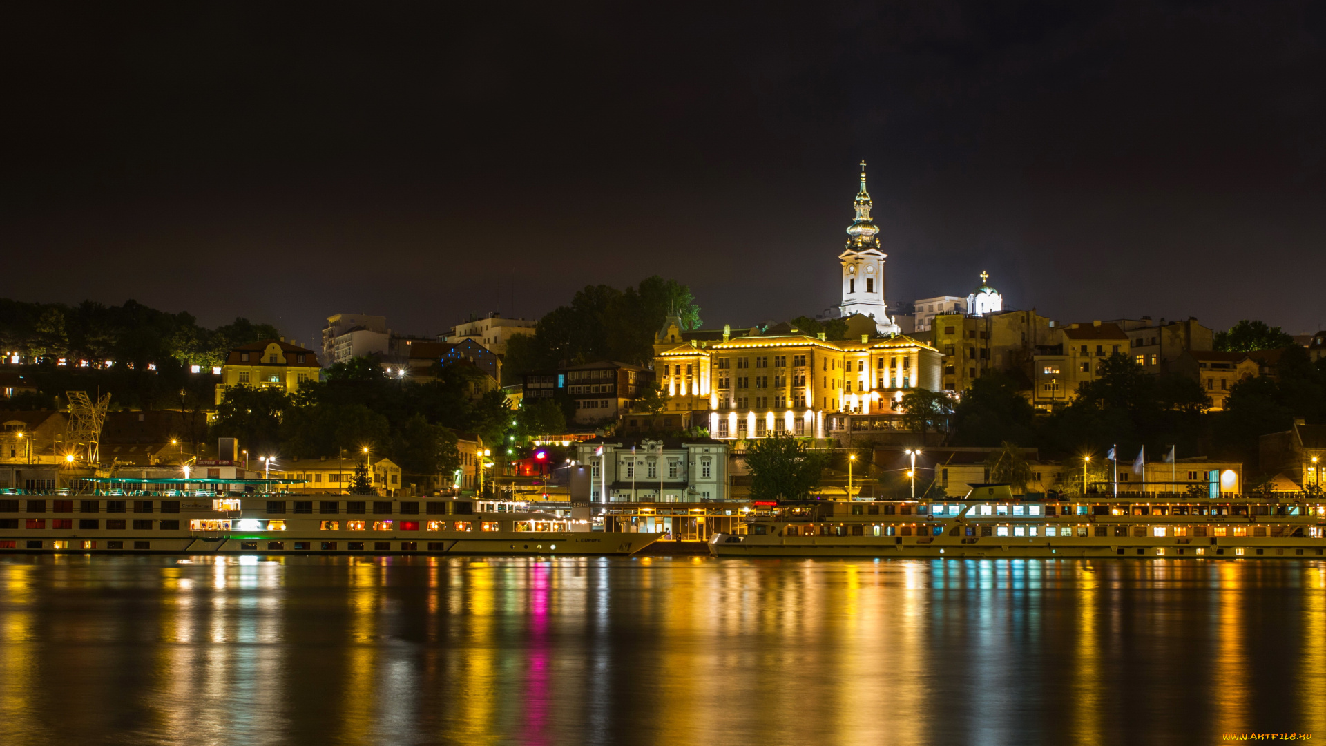 белград, сербия, города, столицы, государств, река, ночь, огни, мост, дома