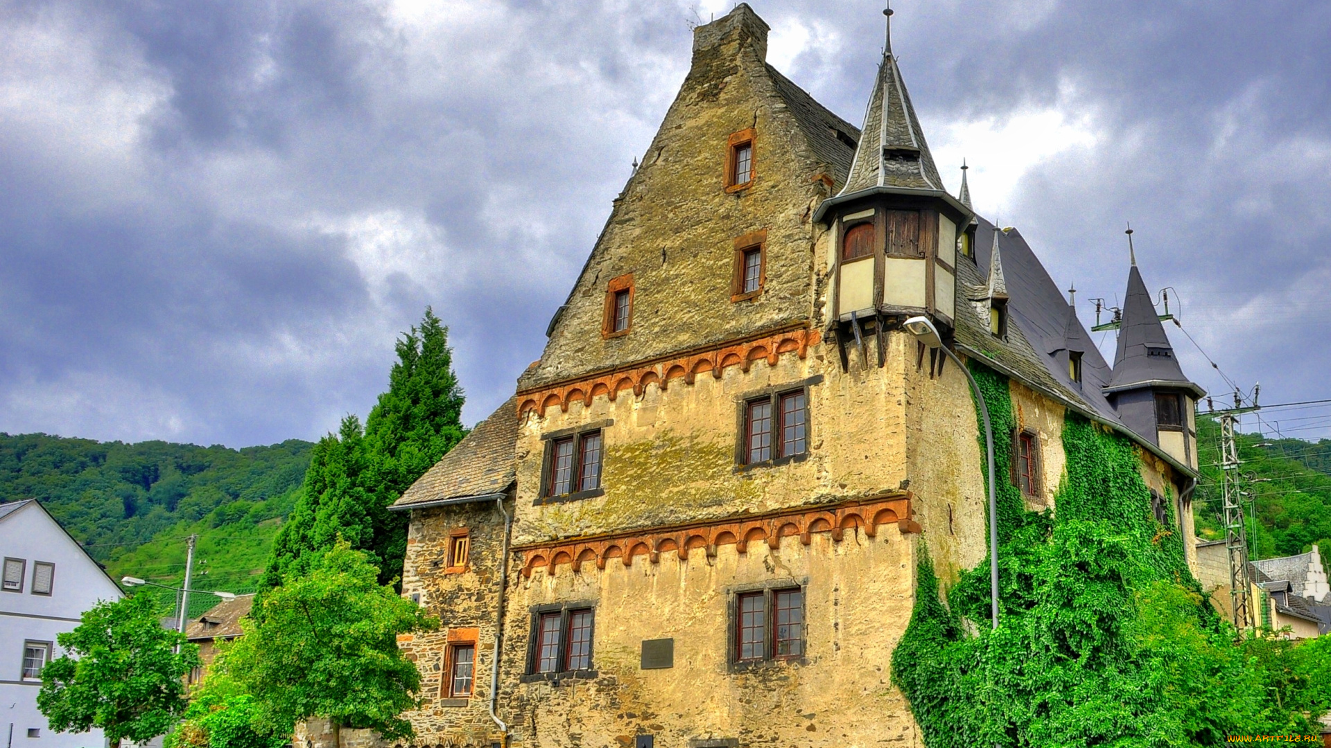 германия, рейнланд, пфальц, трайс, карден, города, здания, дома, старый, дом, улица, башенки