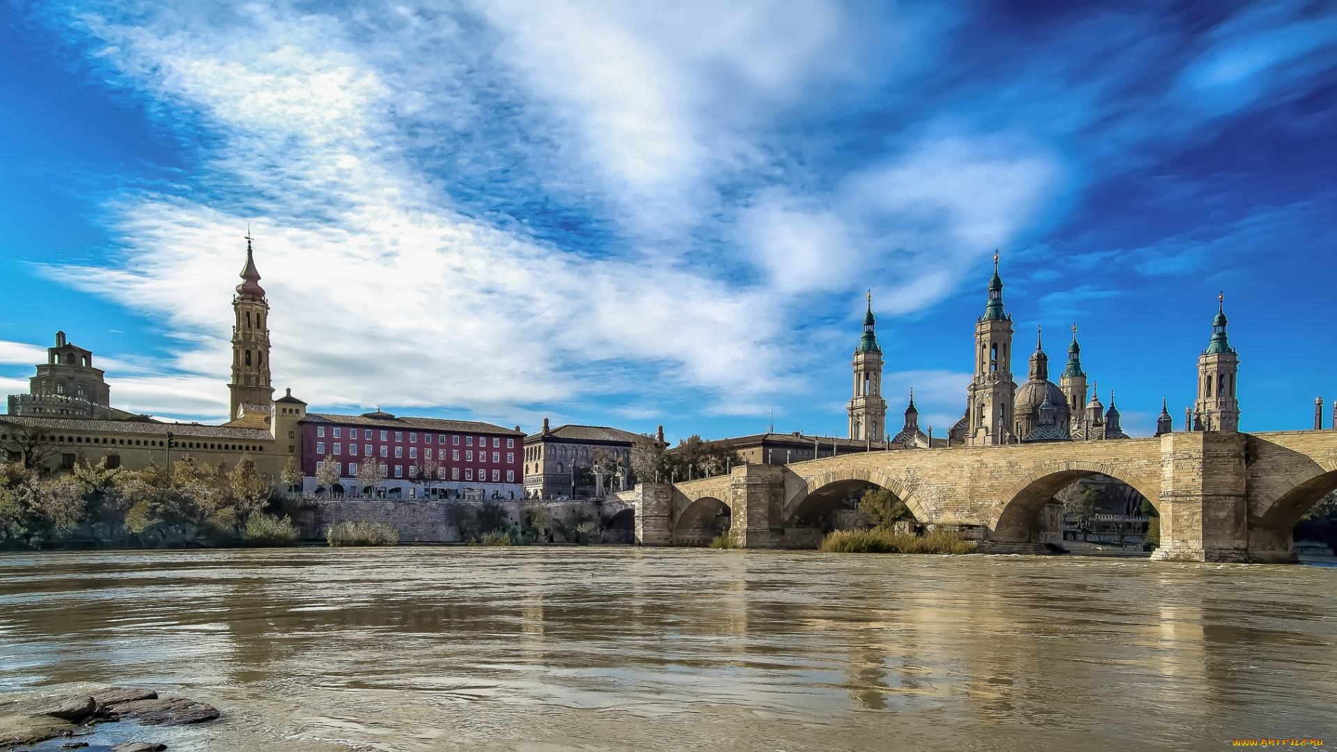 города, мосты, река, мост, zaragoza, aragon, spain