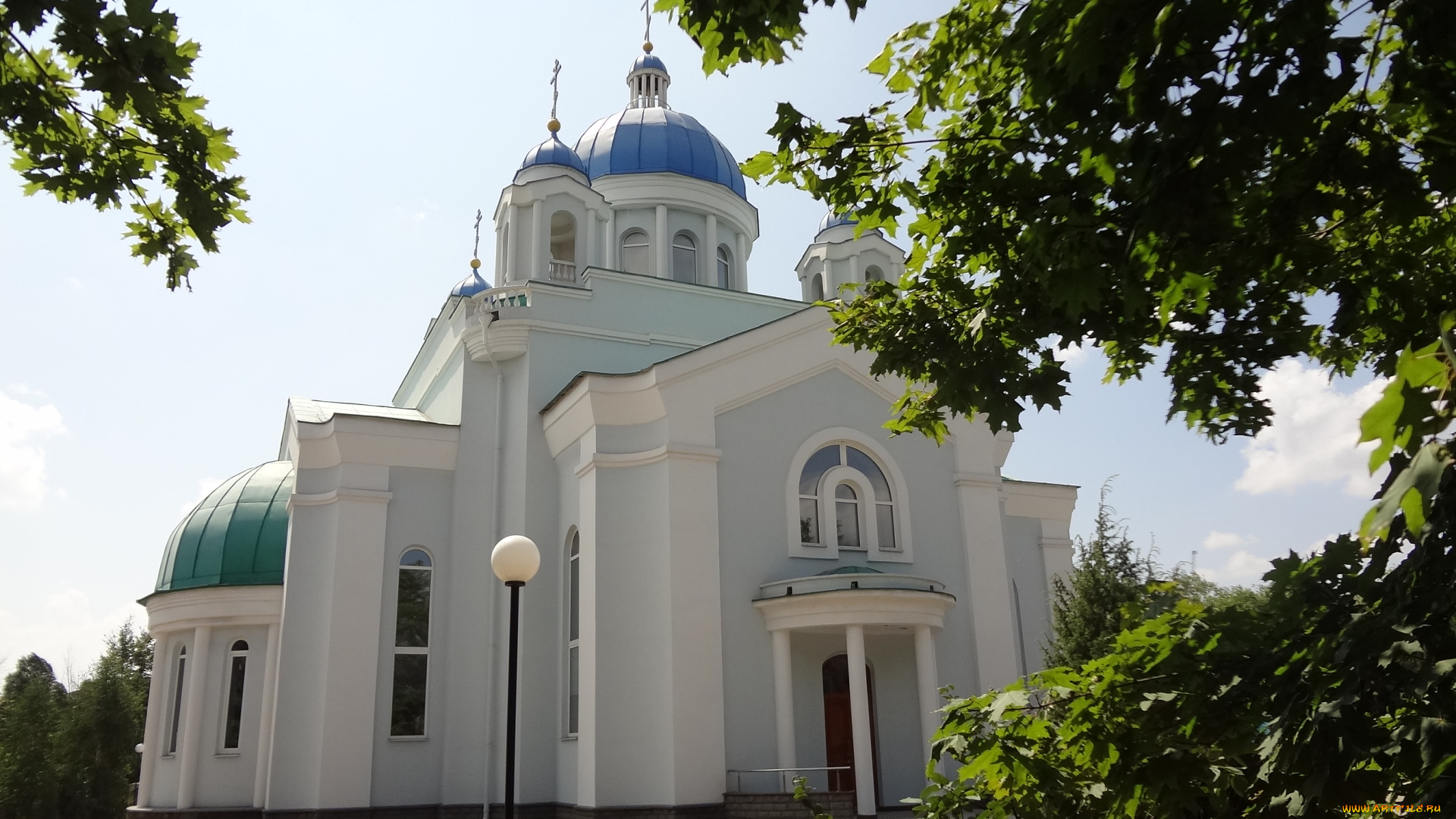города, православные, церкви, монастыри, деревья, церковь, голубая, зелень, фонарь