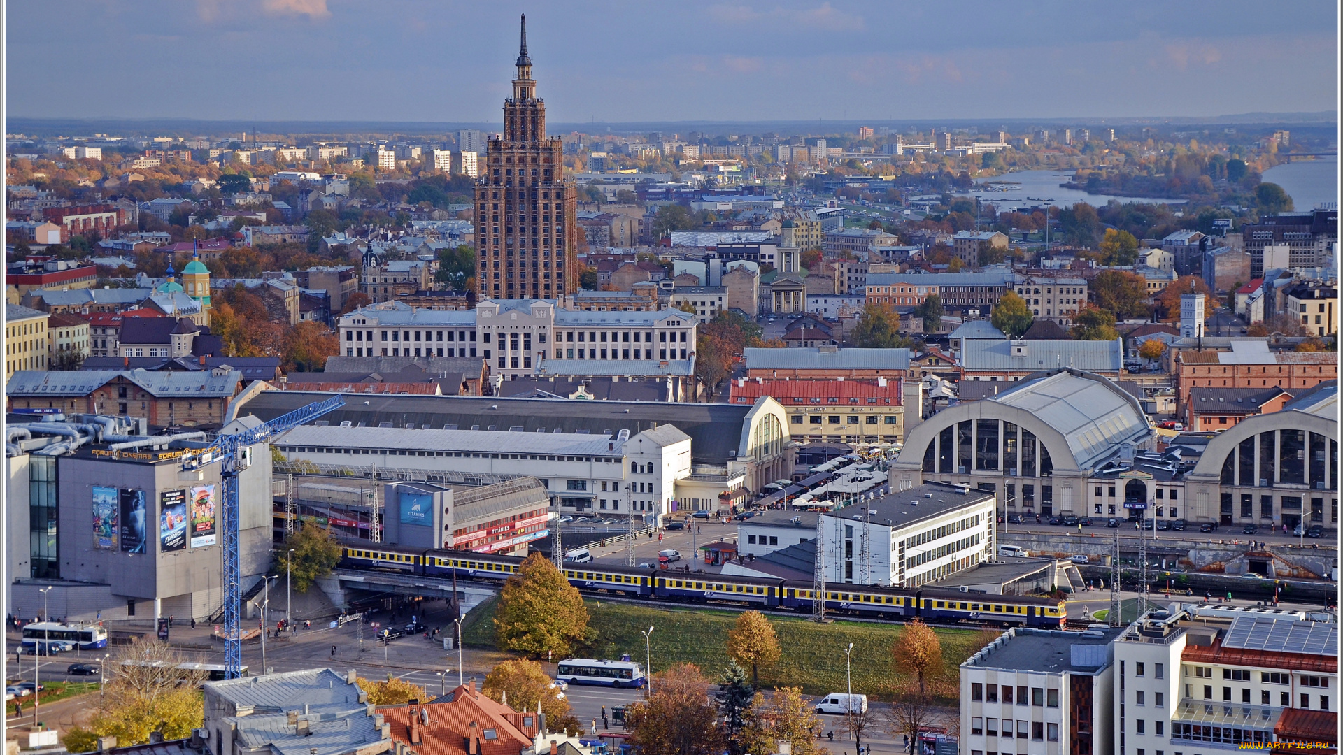 города, рига, латвия, вид, сверху, панорама