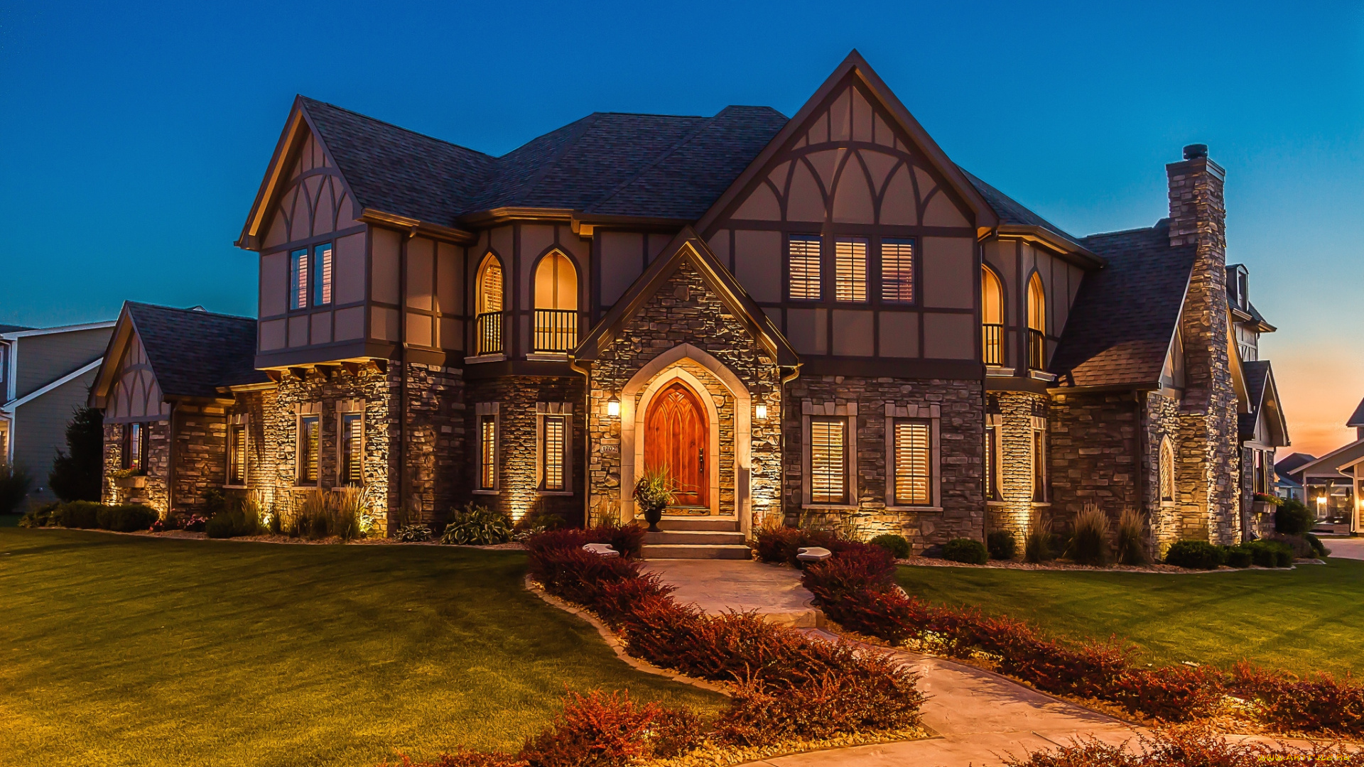 города, здания, дома, особняк, вечер