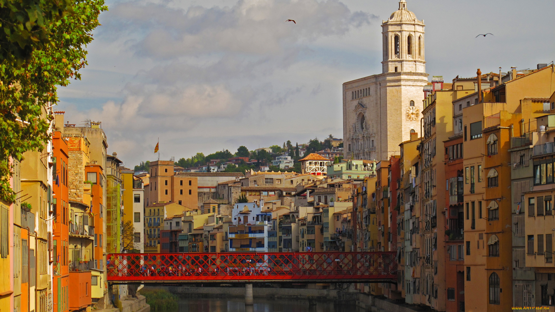 испания, каталония, герона, города, улицы, площади, набережные, мост, дома, канал