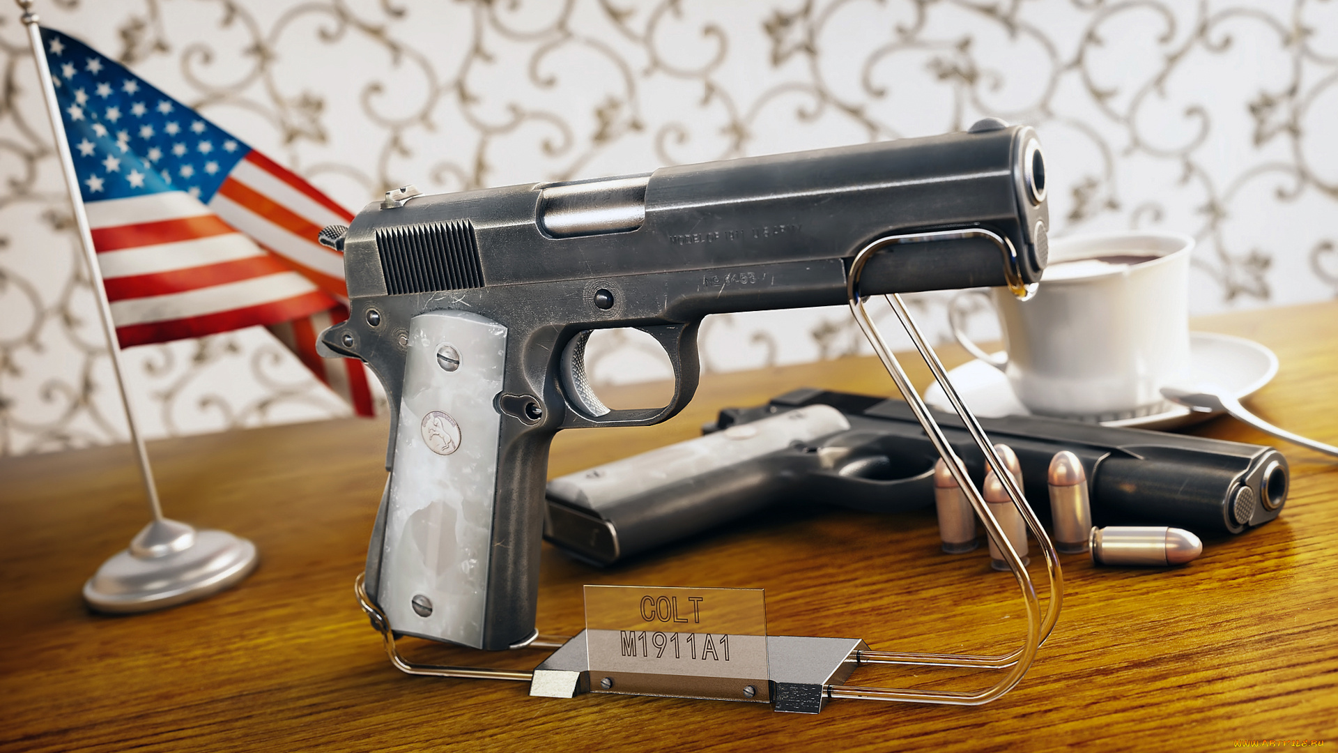оружие, пистолеты, патроны, флаг