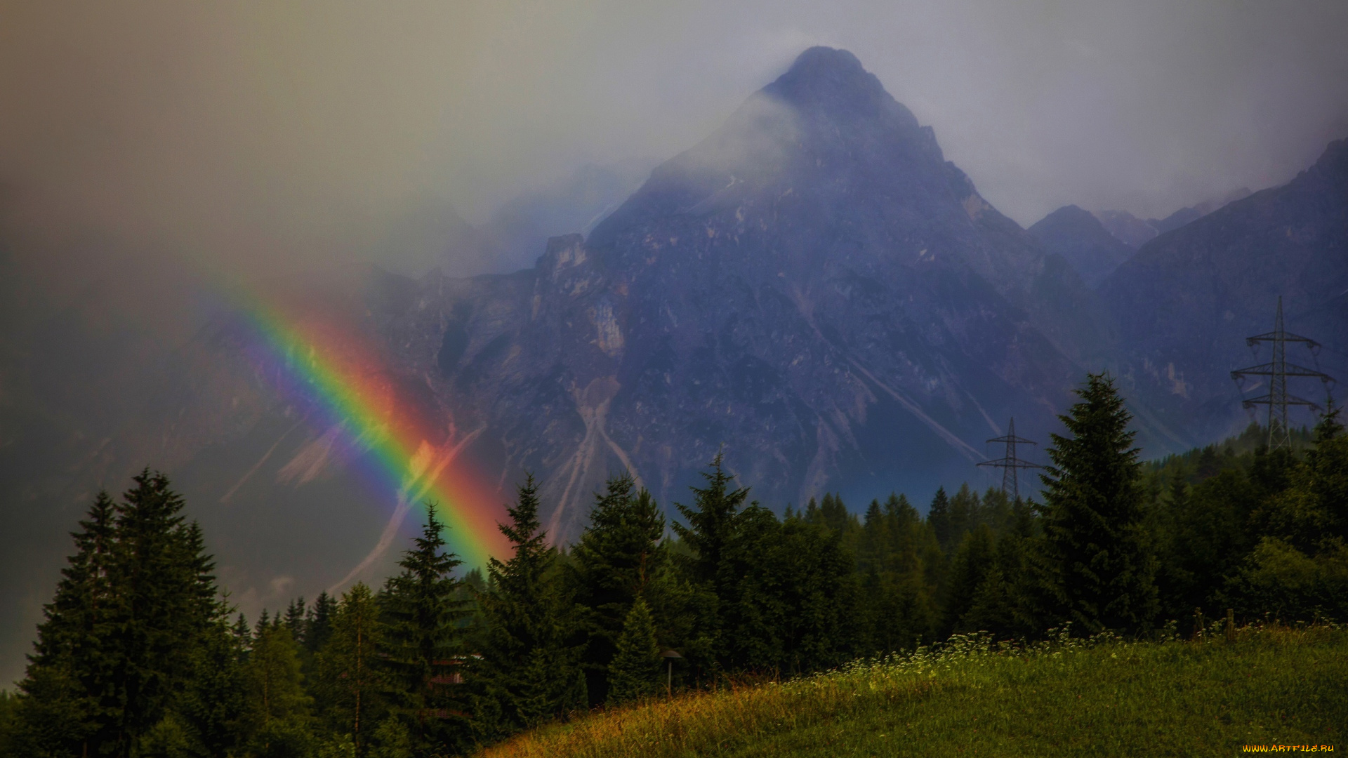 природа, радуга, горы