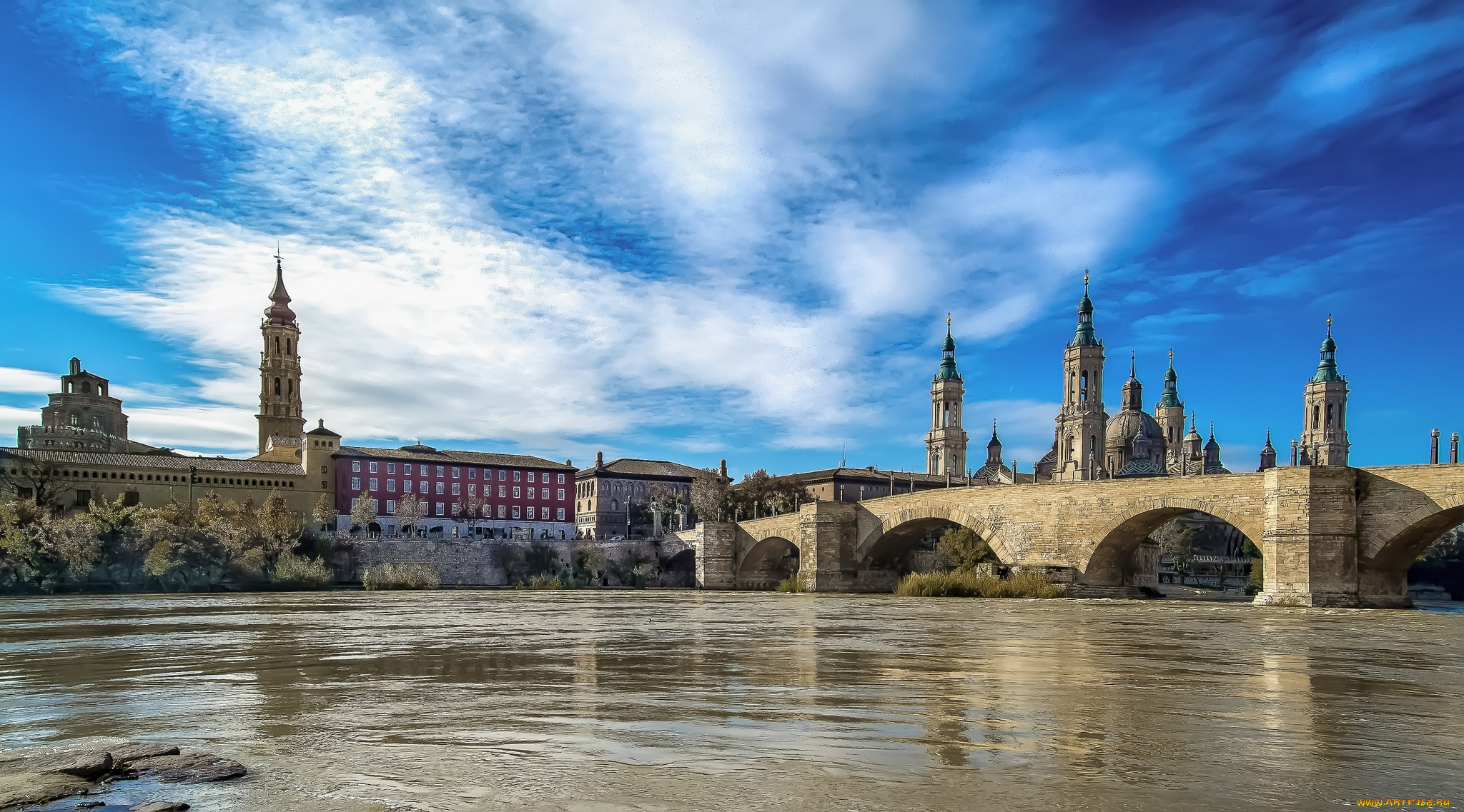 города, мосты, река, мост, zaragoza, aragon, spain